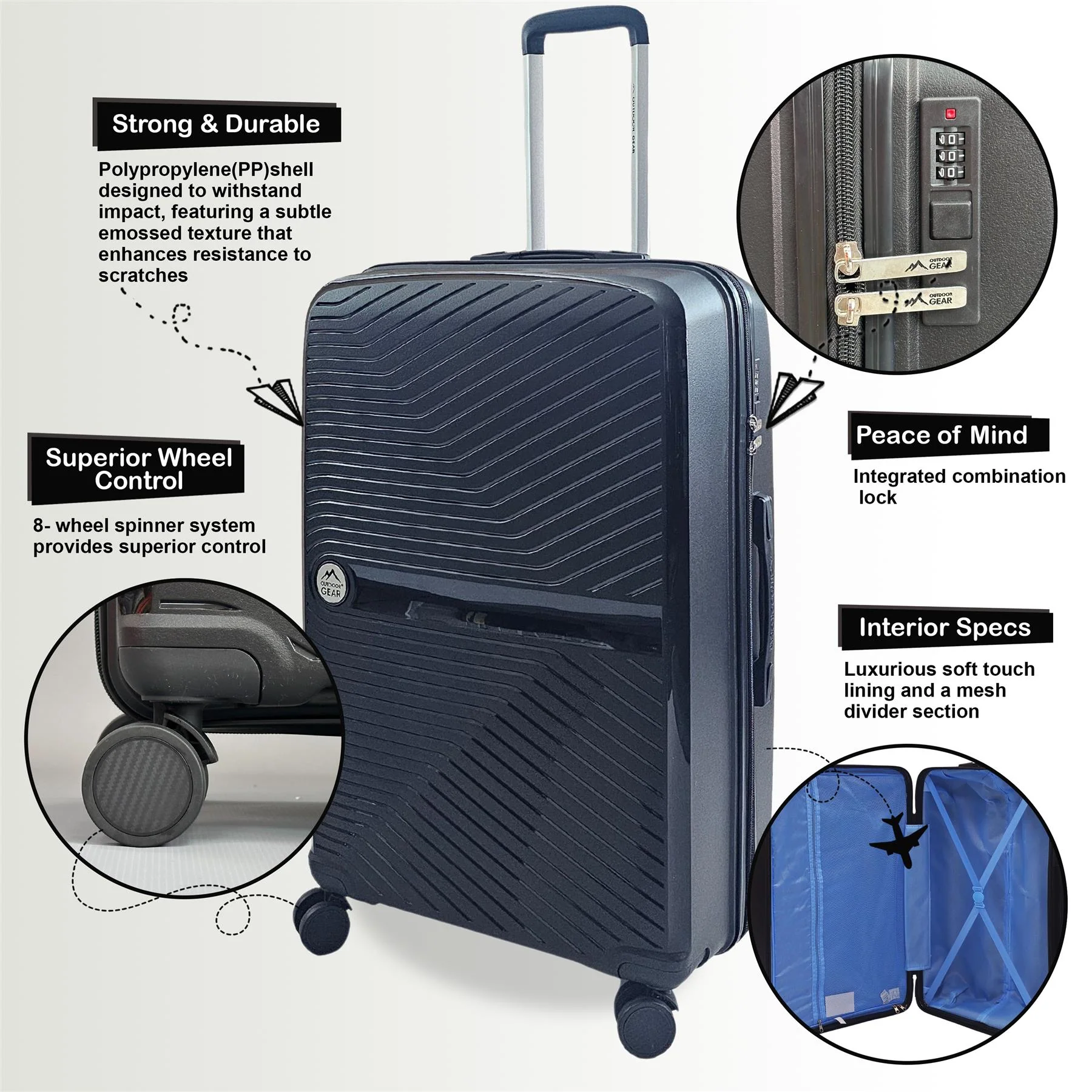 Acton Large Hard Shell Suitcase in Black - Image 5