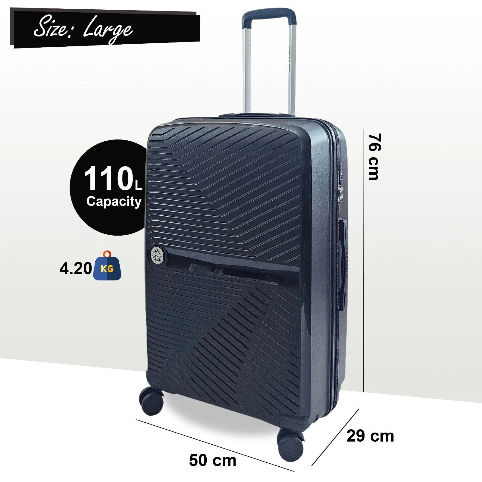 Acton Large Hard Shell Suitcase in Black - Image 6