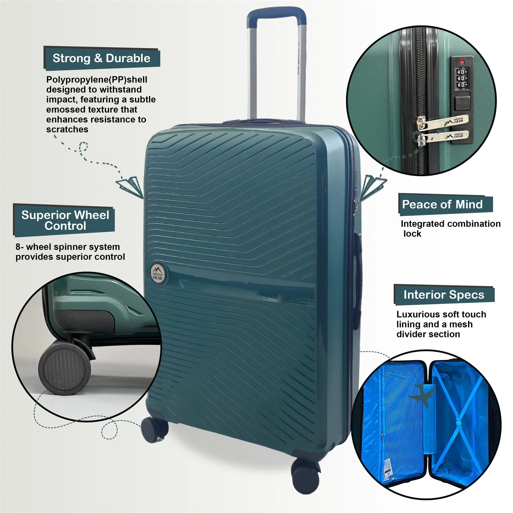 Acton Medium Hard Shell Suitcase in Green - Image 6
