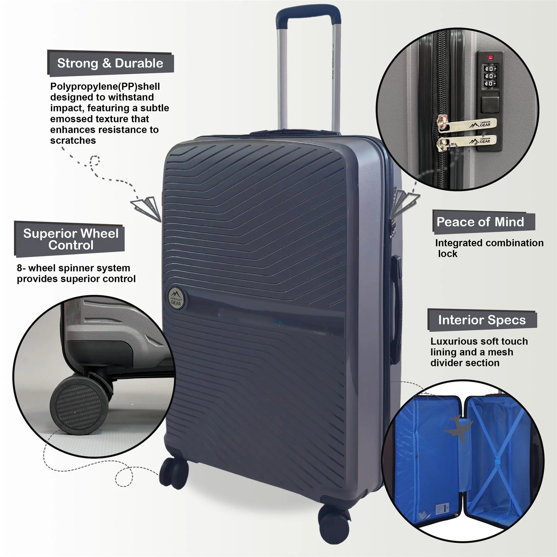 Acton Set of 3 Hard Shell Suitcase in Grey - Image 4