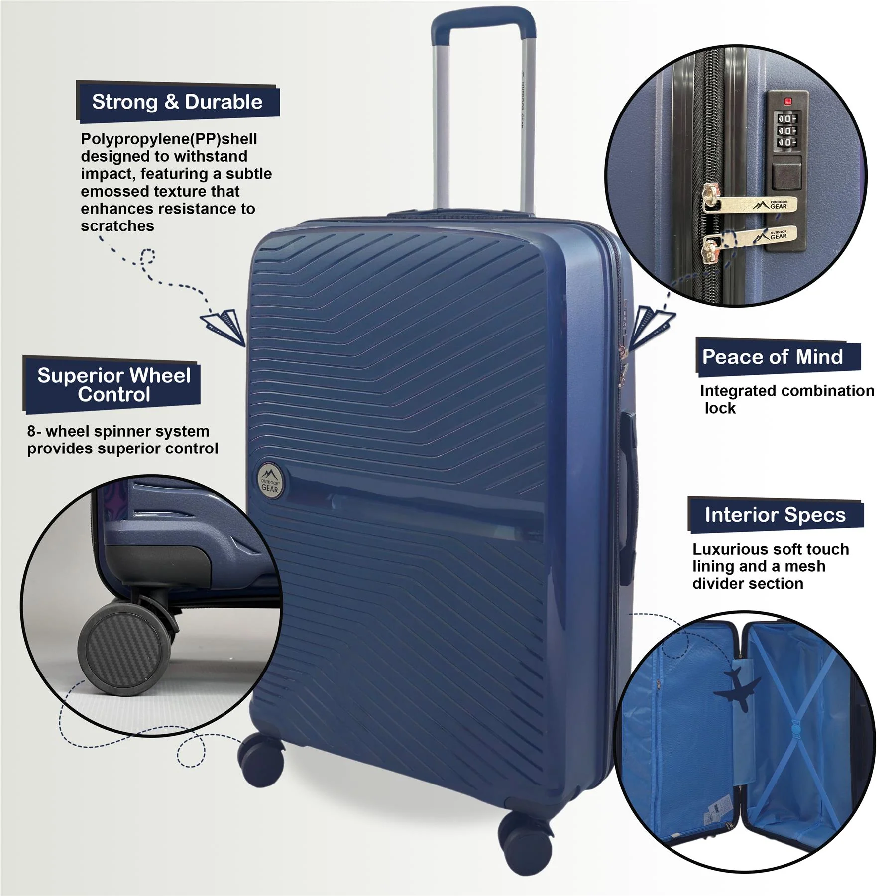 Acton Set of 3 Hard Shell Suitcase in Navy - Image 4