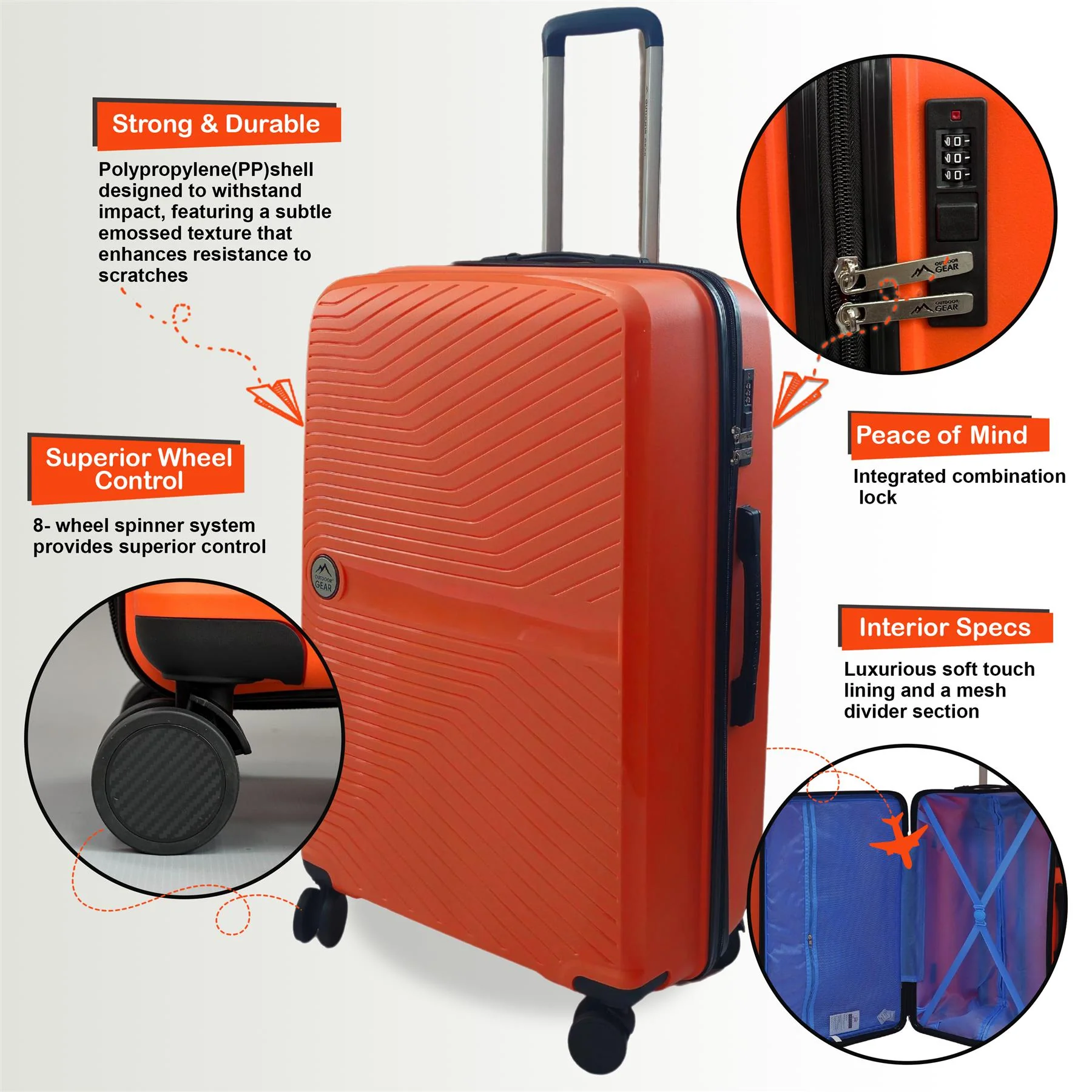 Acton Set of 3 Hard Shell Suitcase in Orange - Image 4
