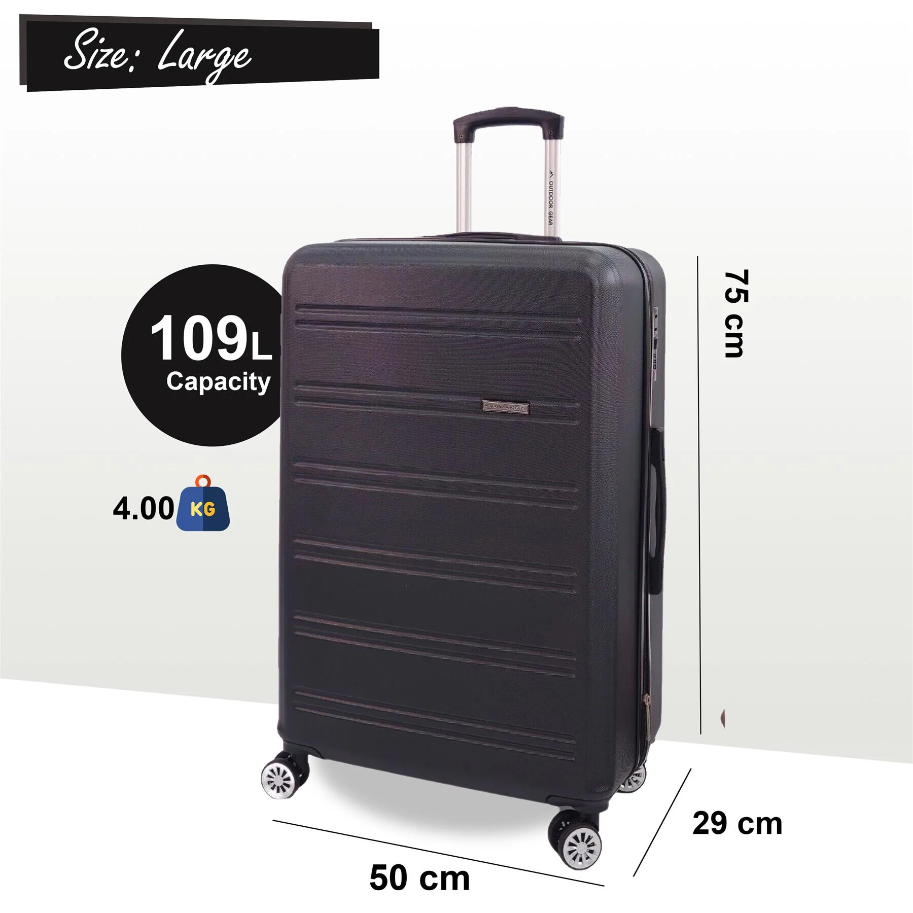 Alford Large Hard Shell Suitcase in Black - Image 6