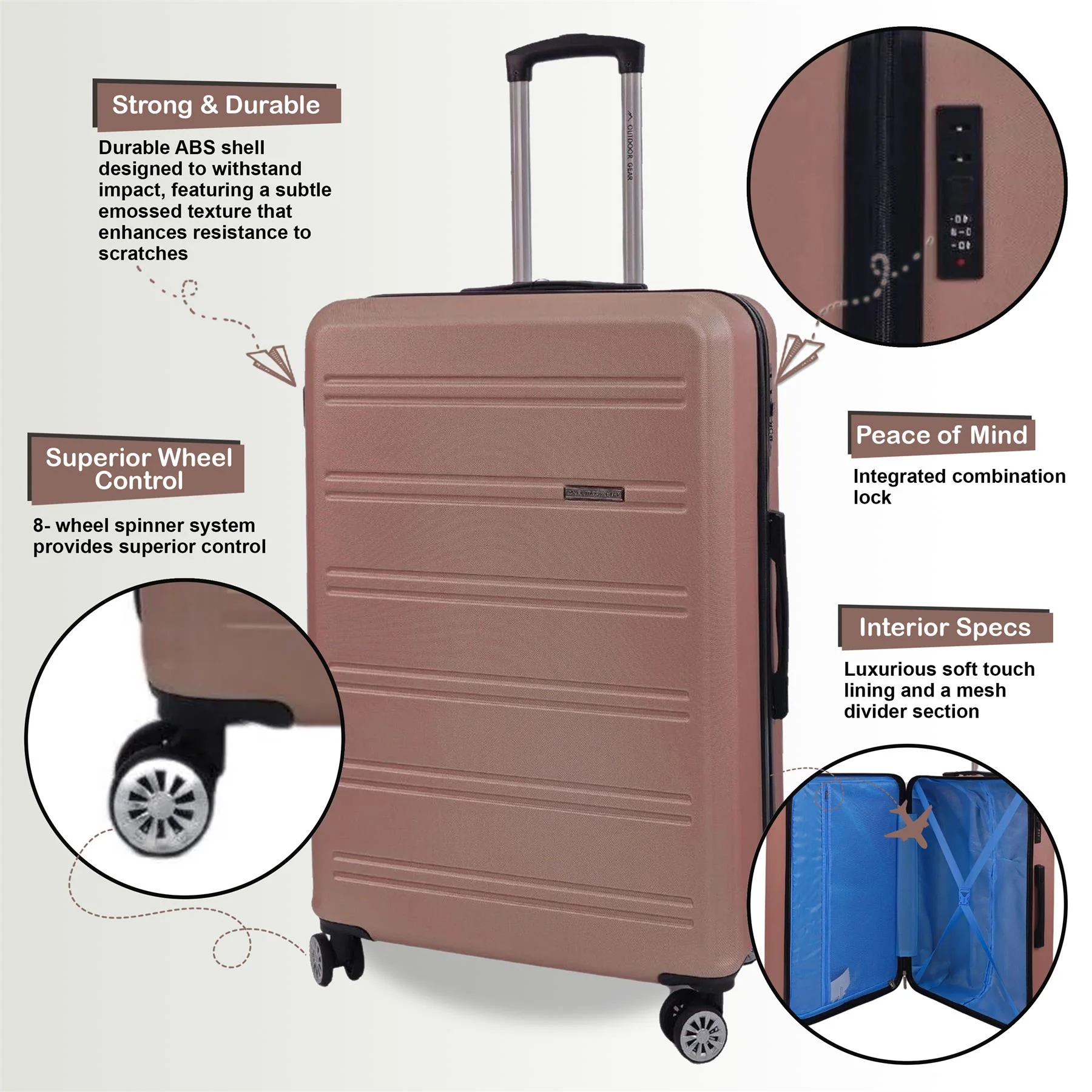 Alford Set of 3 Hard Shell Suitcase in Rose Gold - Image 3