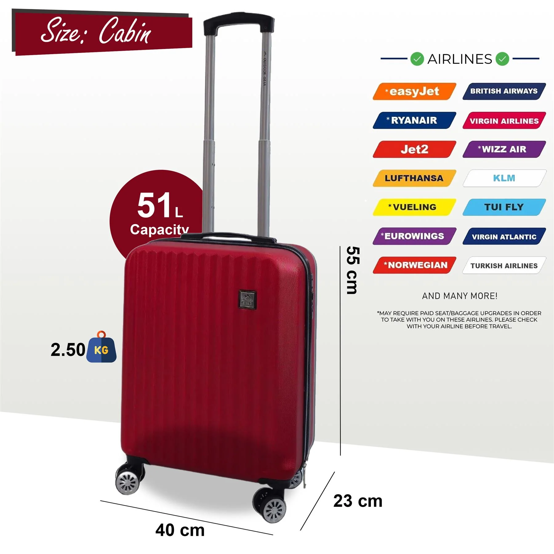 Alsager Cabin Hard Shell Suitcase in Burgundy - Image 6