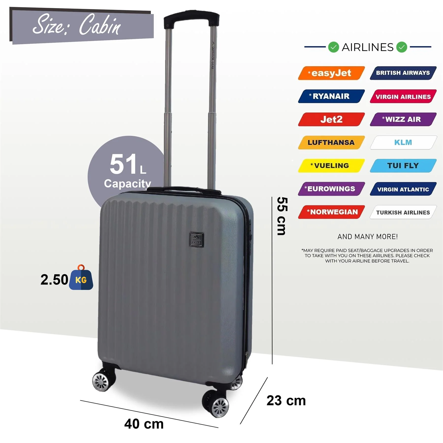 Alsager Cabin Hard Shell Suitcase in Silver - Image 6