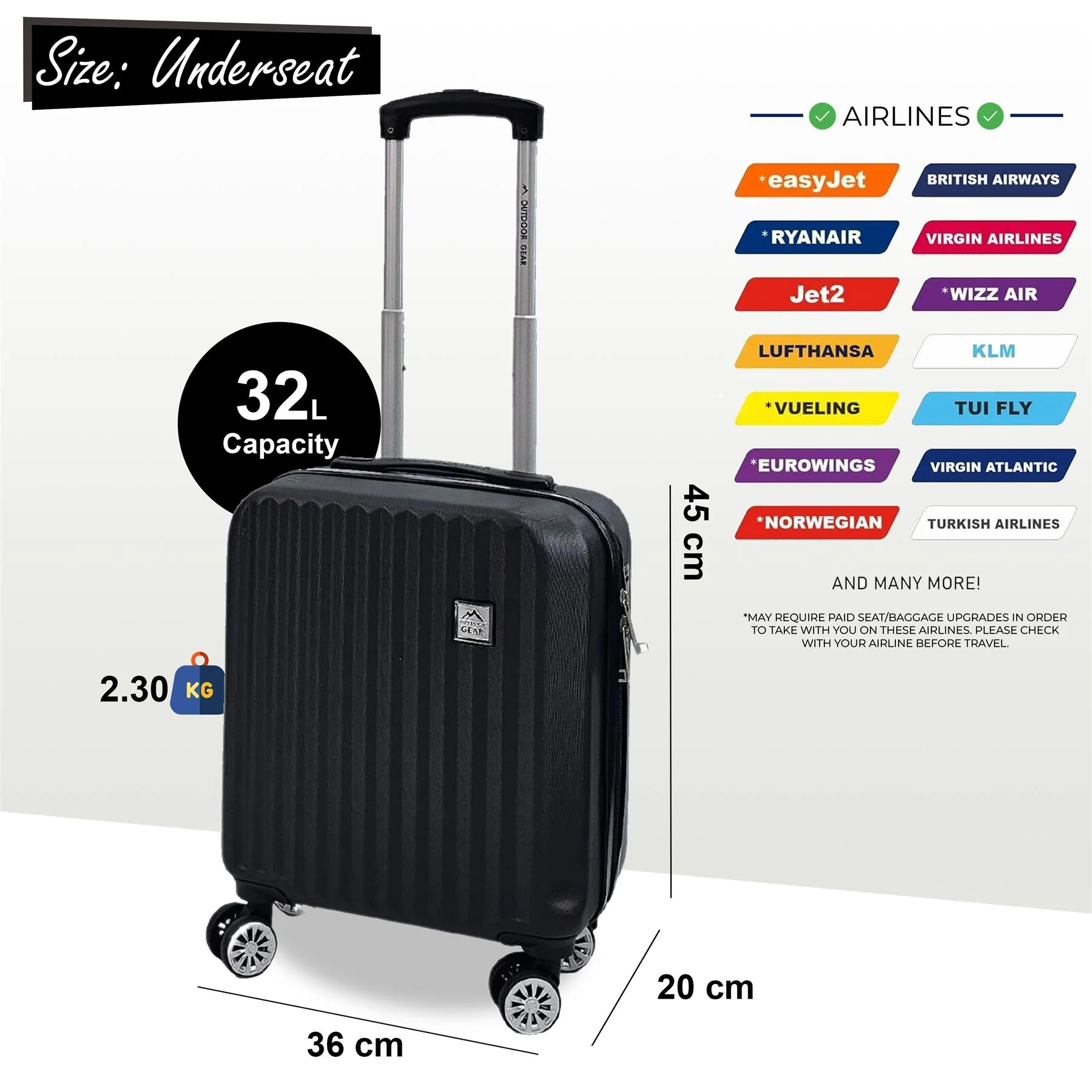 Alsager Underseat Hard Shell Suitcase in Black - Image 6