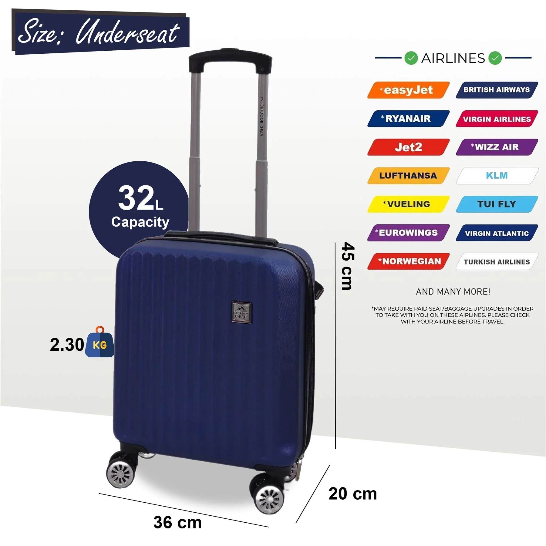 Alsager Underseat Hard Shell Suitcase in Blue - Image 5