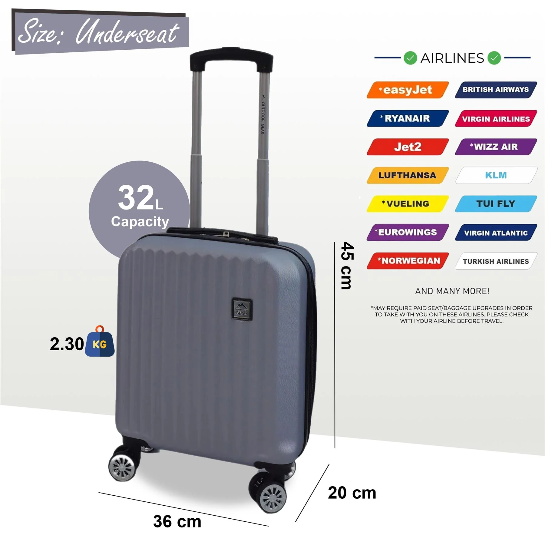 Alsager Underseat Hard Shell Suitcase in Silver - Image 5