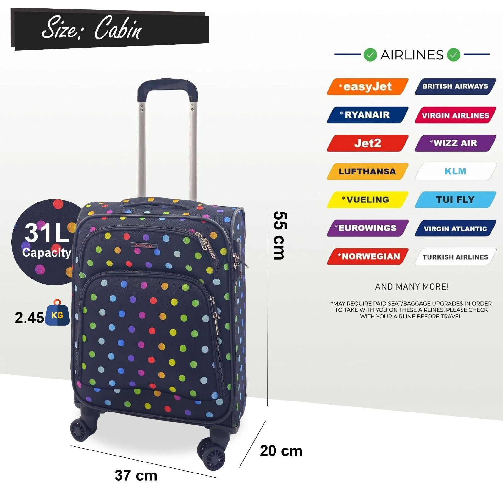 Ashbourne Cabin Soft Shell Suitcase in Dots - Image 6