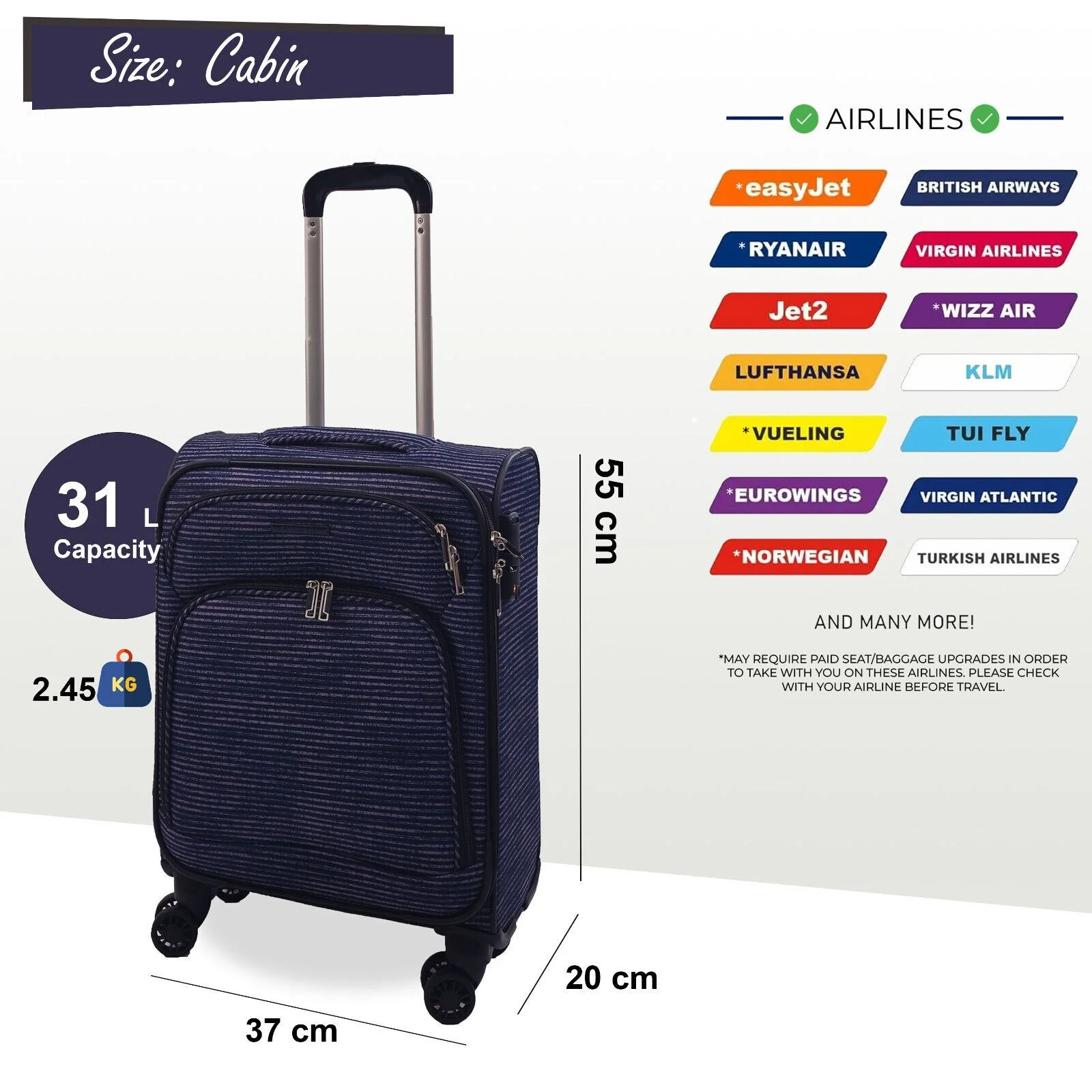 Ashbourne Cabin Soft Shell Suitcase in Lines - Image 6