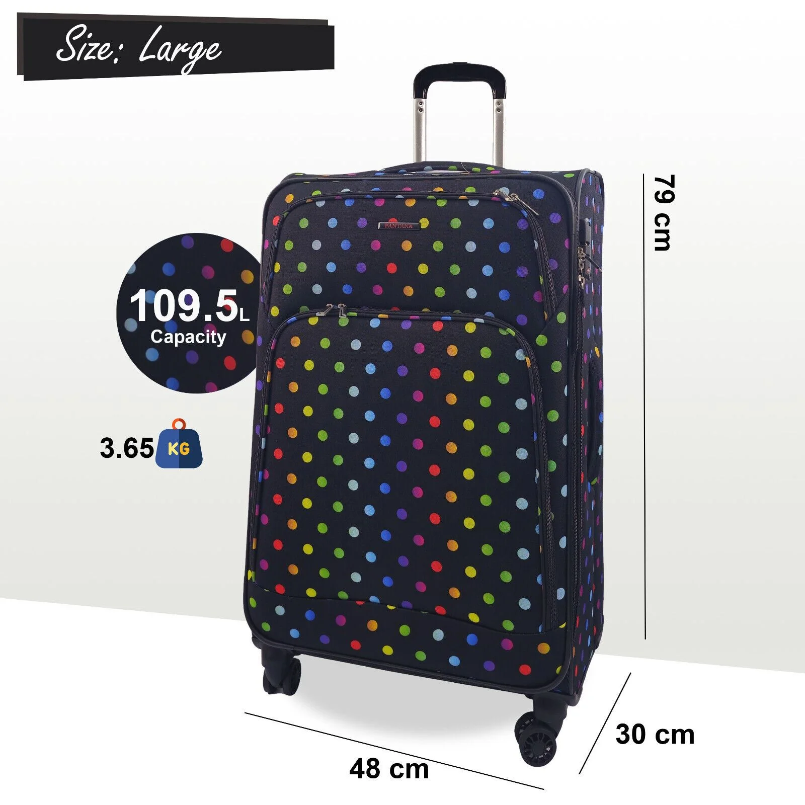 Ashbourne Large Soft Shell Suitcase in Dots - Image 6