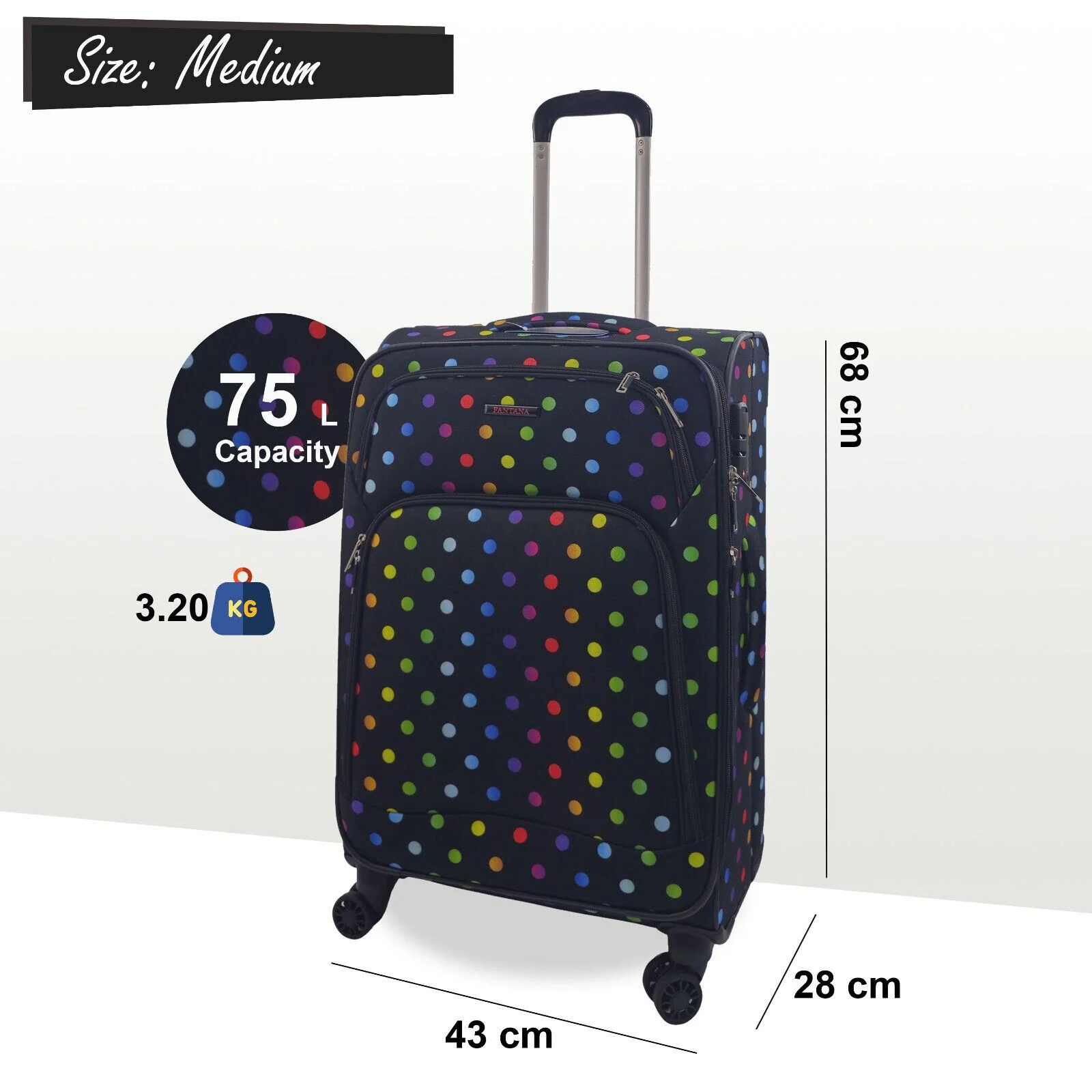 Ashbourne Medium Soft Shell Suitcase in Dots - Image 6