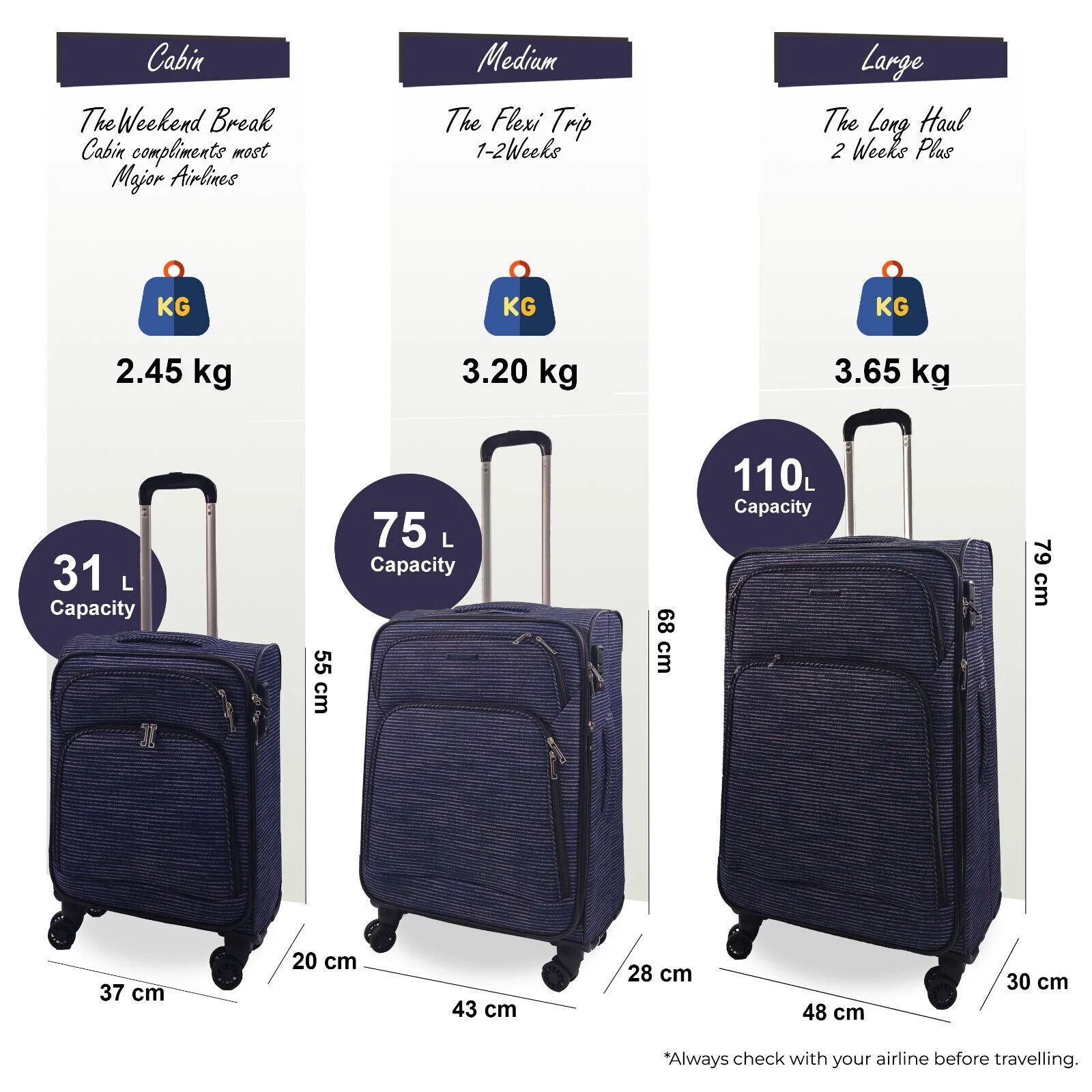 Ashbourne Set of 3 Soft Shell Suitcase in Lines - Image 3