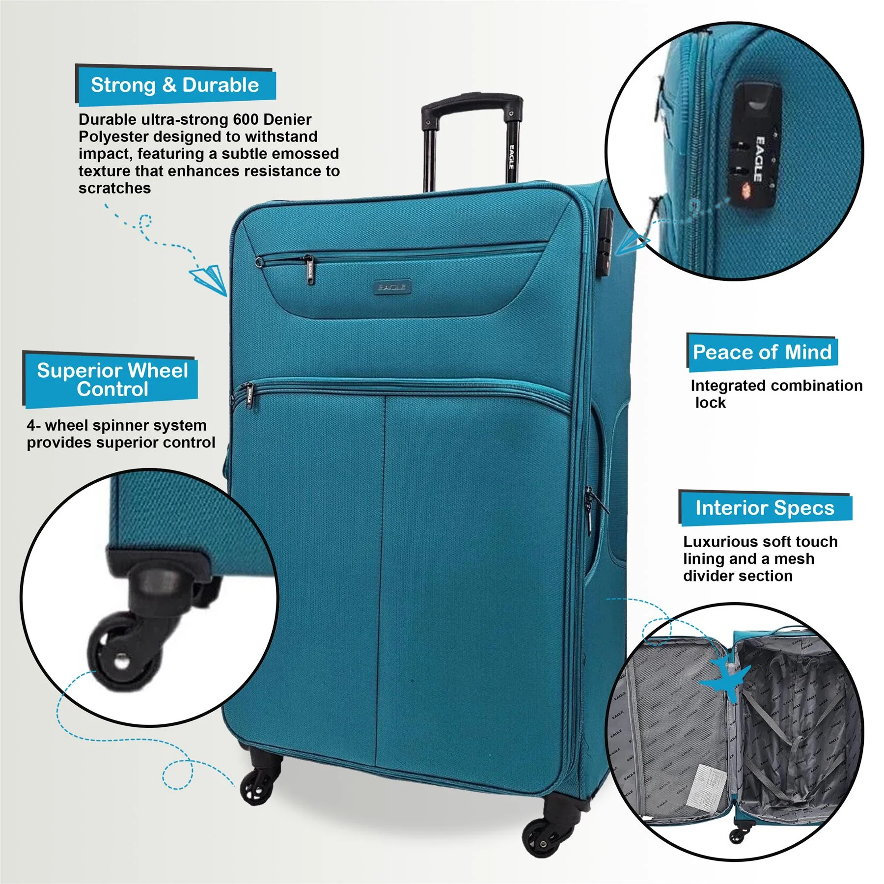 Ashford Cabin Soft Shell Suitcase in Teal - Image 3