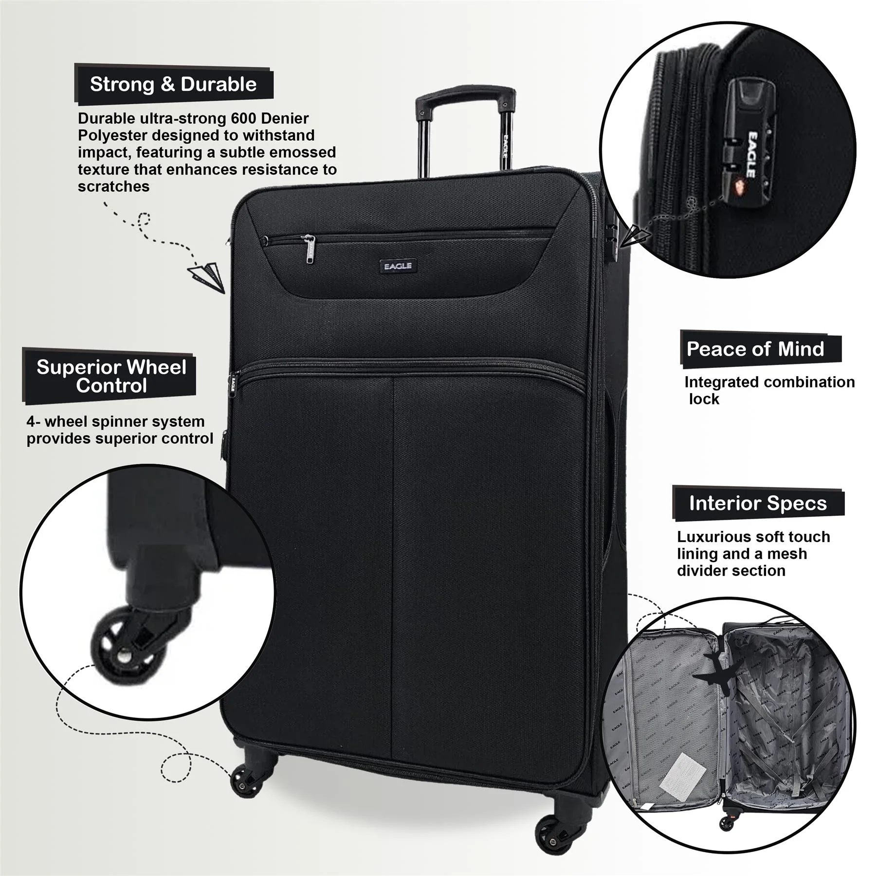 Ashford Set of 4 Soft Shell Suitcase in Black - Image 3