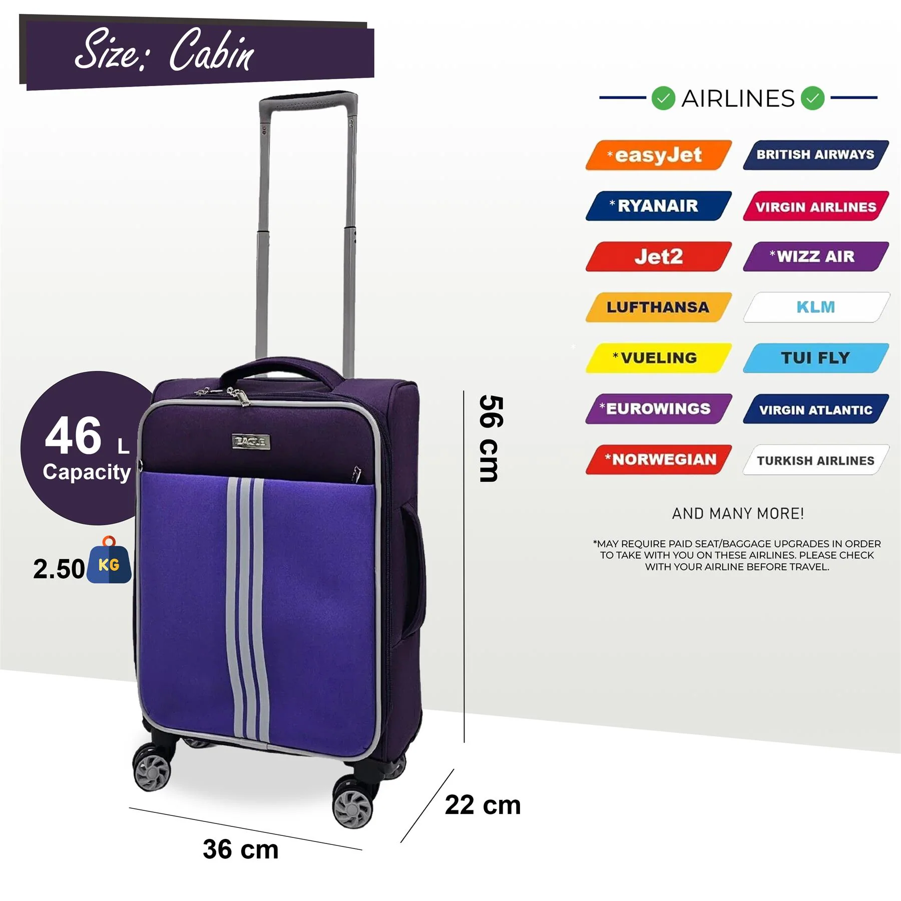 Beverley Cabin Soft Shell Suitcase in Purple - Image 7