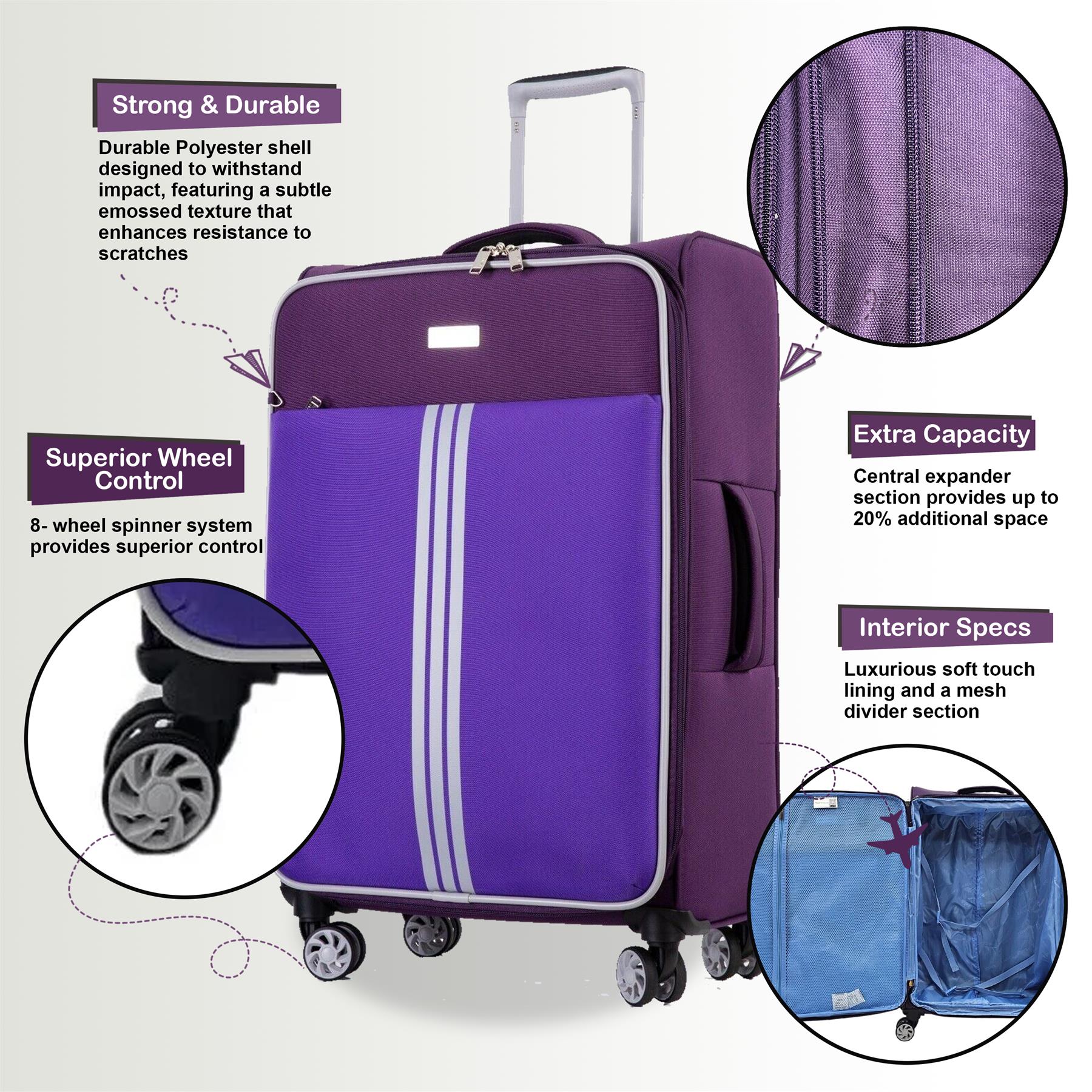 Beverley Cabin Soft Shell Suitcase in Purple - Image 8