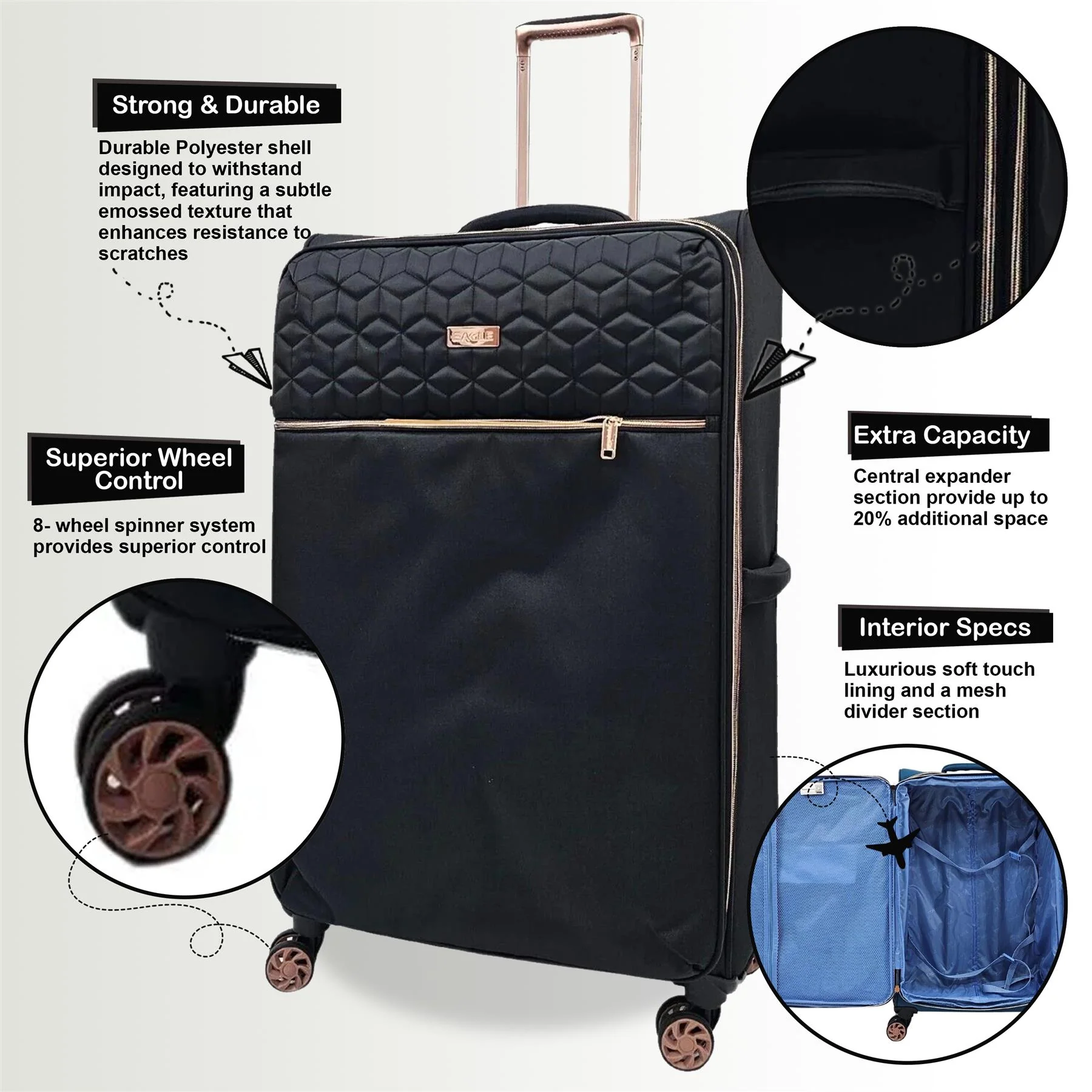 Bexley Cabin Soft Shell Suitcase in Black - Image 6