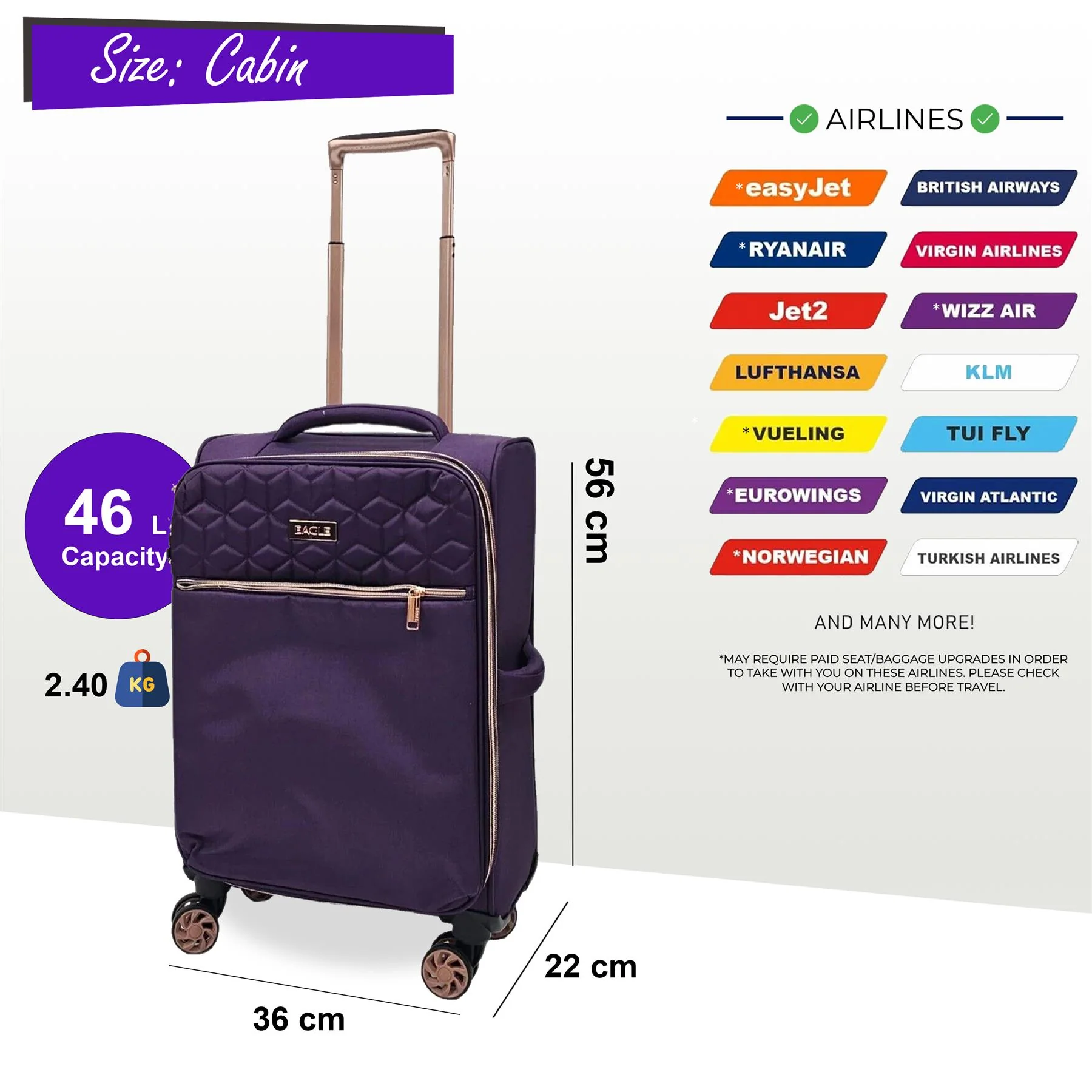 Bexley Cabin Soft Shell Suitcase in Purple - Image 5