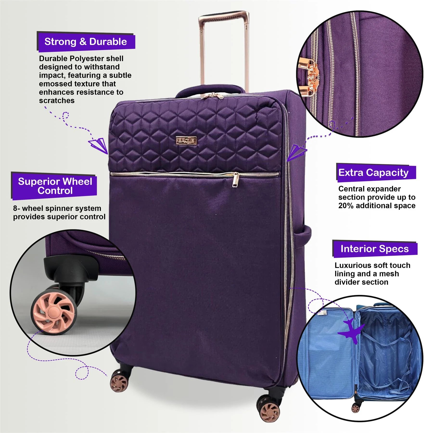 Bexley Cabin Soft Shell Suitcase in Purple - Image 6
