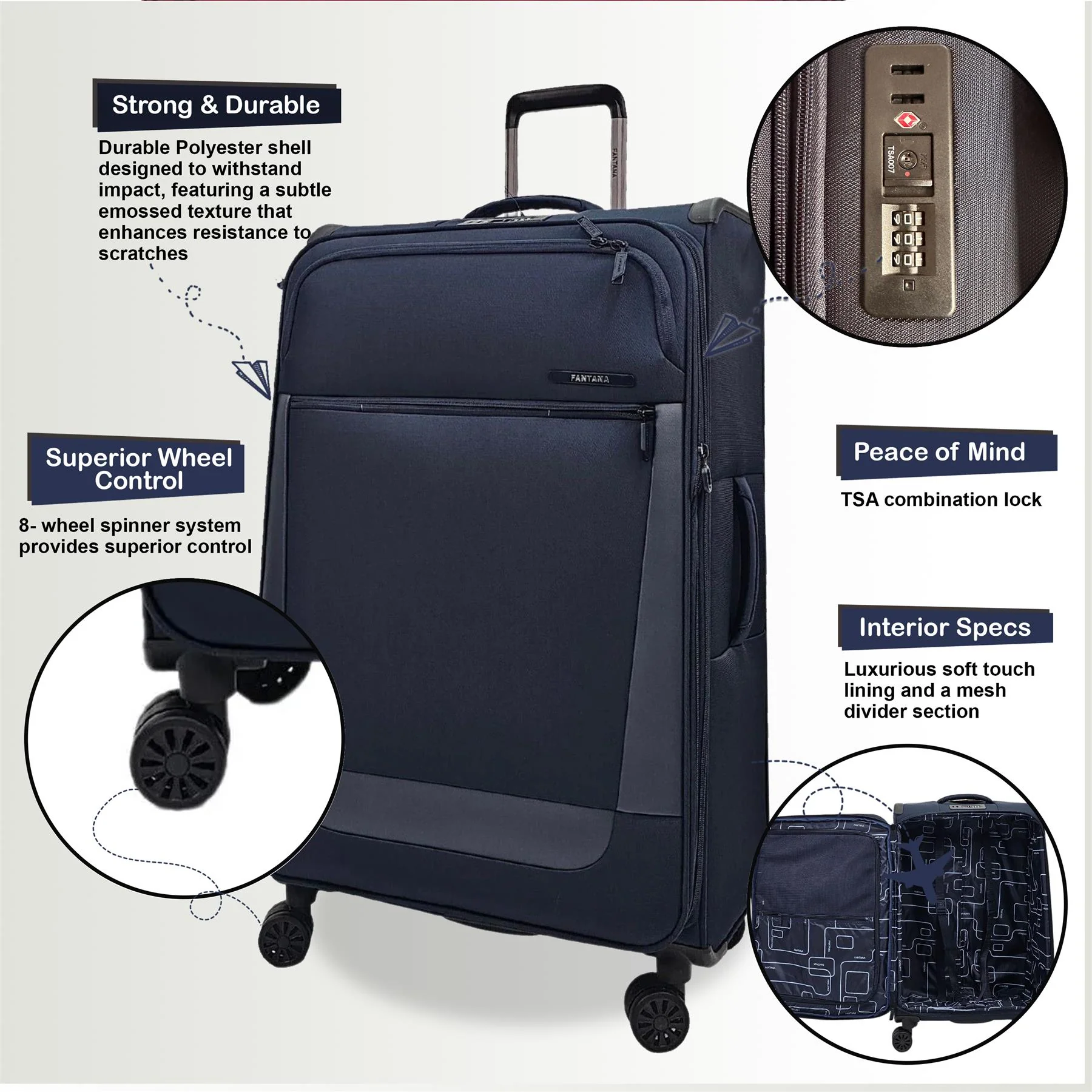 Bourne Cabin Soft Shell Suitcase in Navy - Image 3