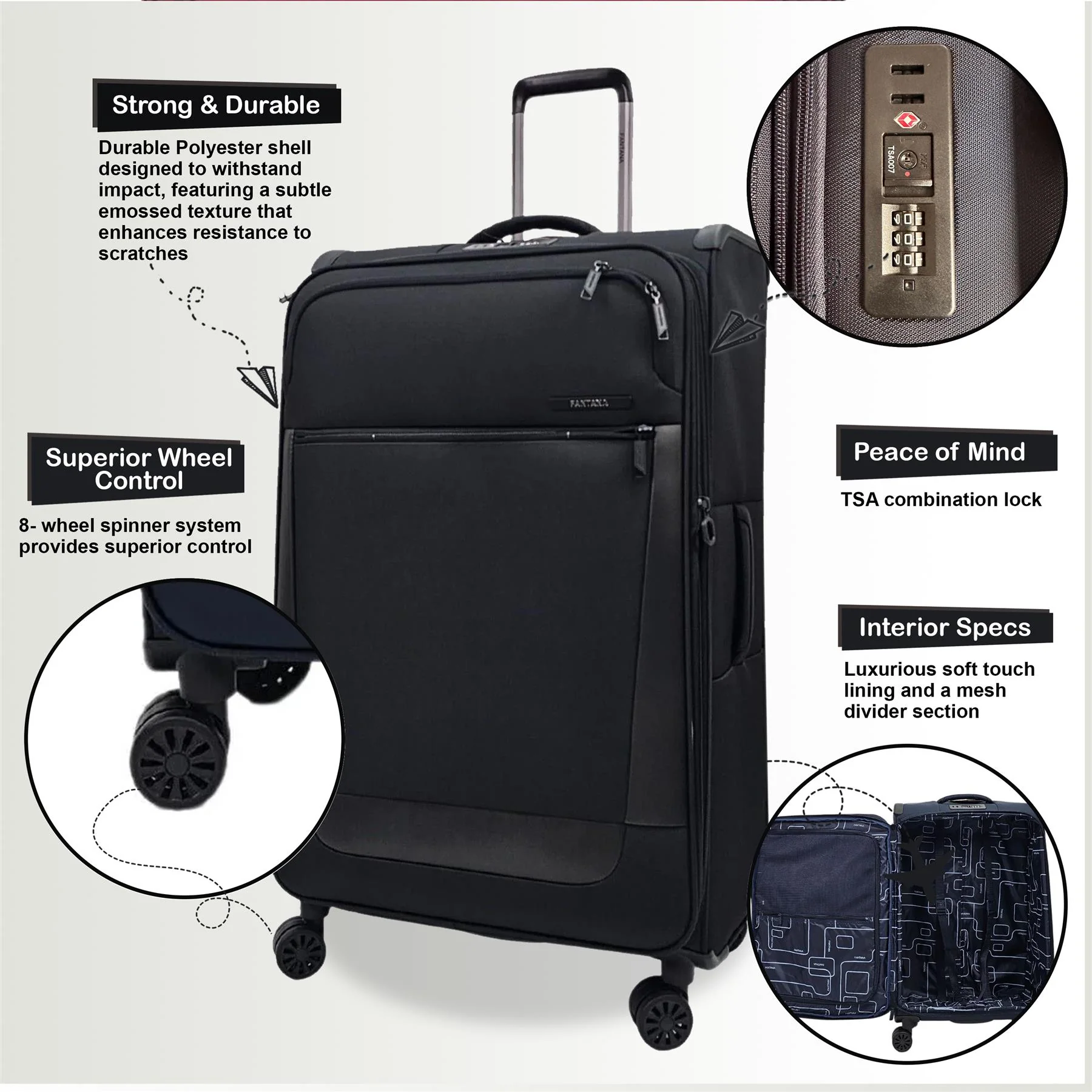 Bourne Set of 3 Soft Shell Suitcase in Black - Image 3