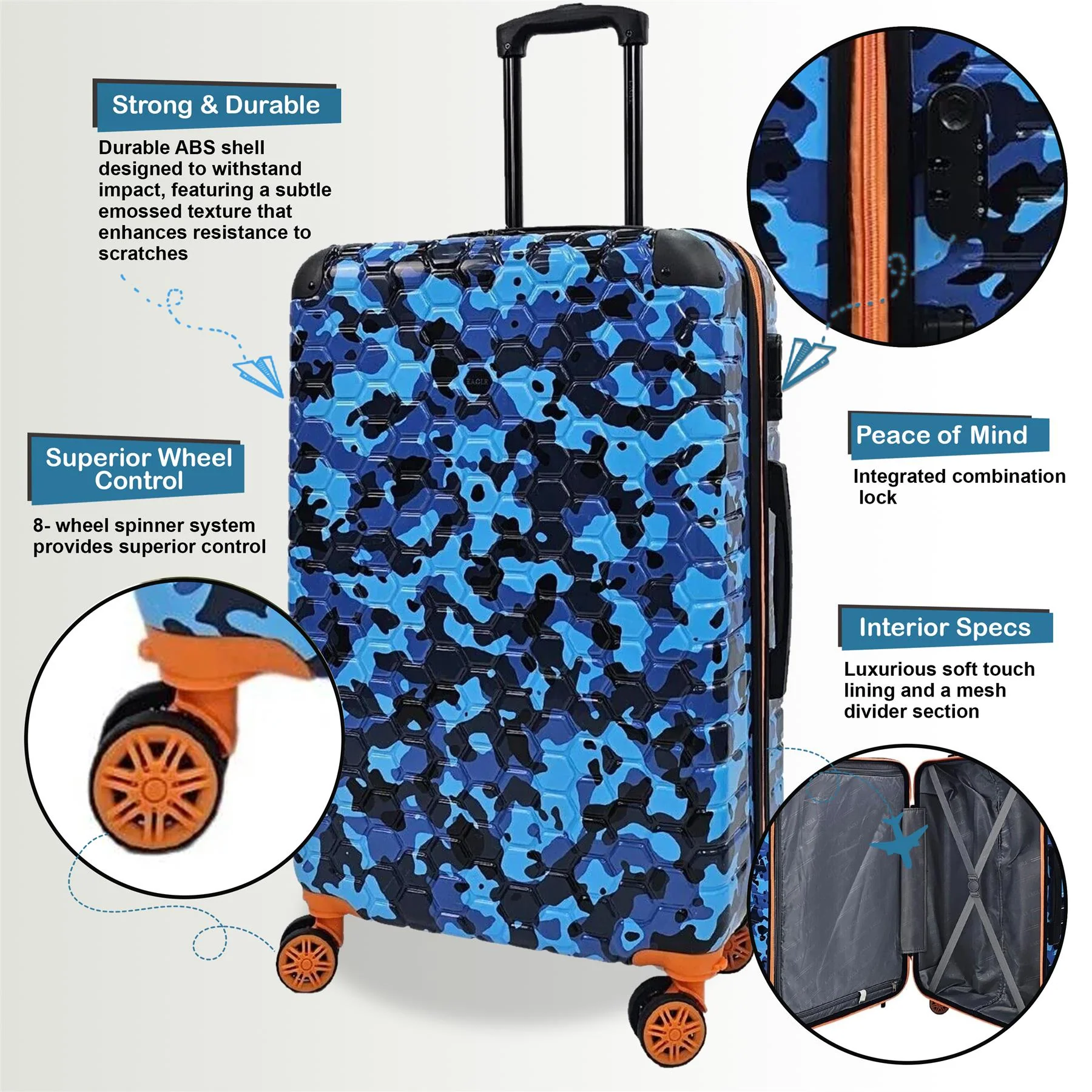 Brewood Set of 4 Hard Shell Suitcase in Blue - Image 4