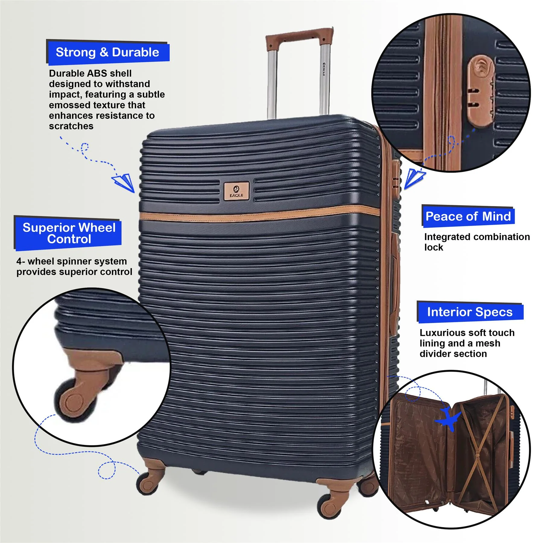 Caistor Set of 3 Hard Shell Suitcase in Navy - Image 4