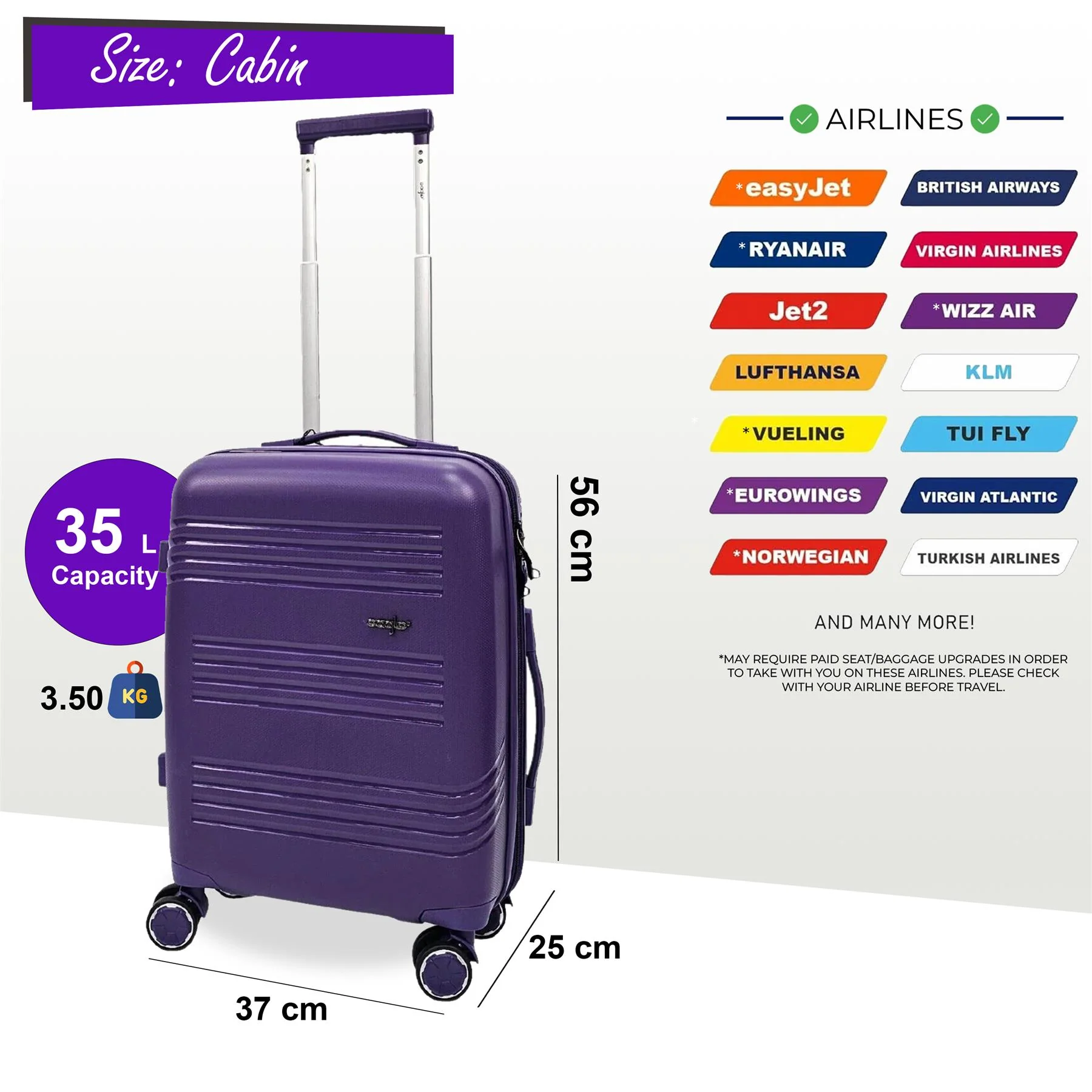 Camborne Cabin Hard Shell Suitcase in Purple - Image 6