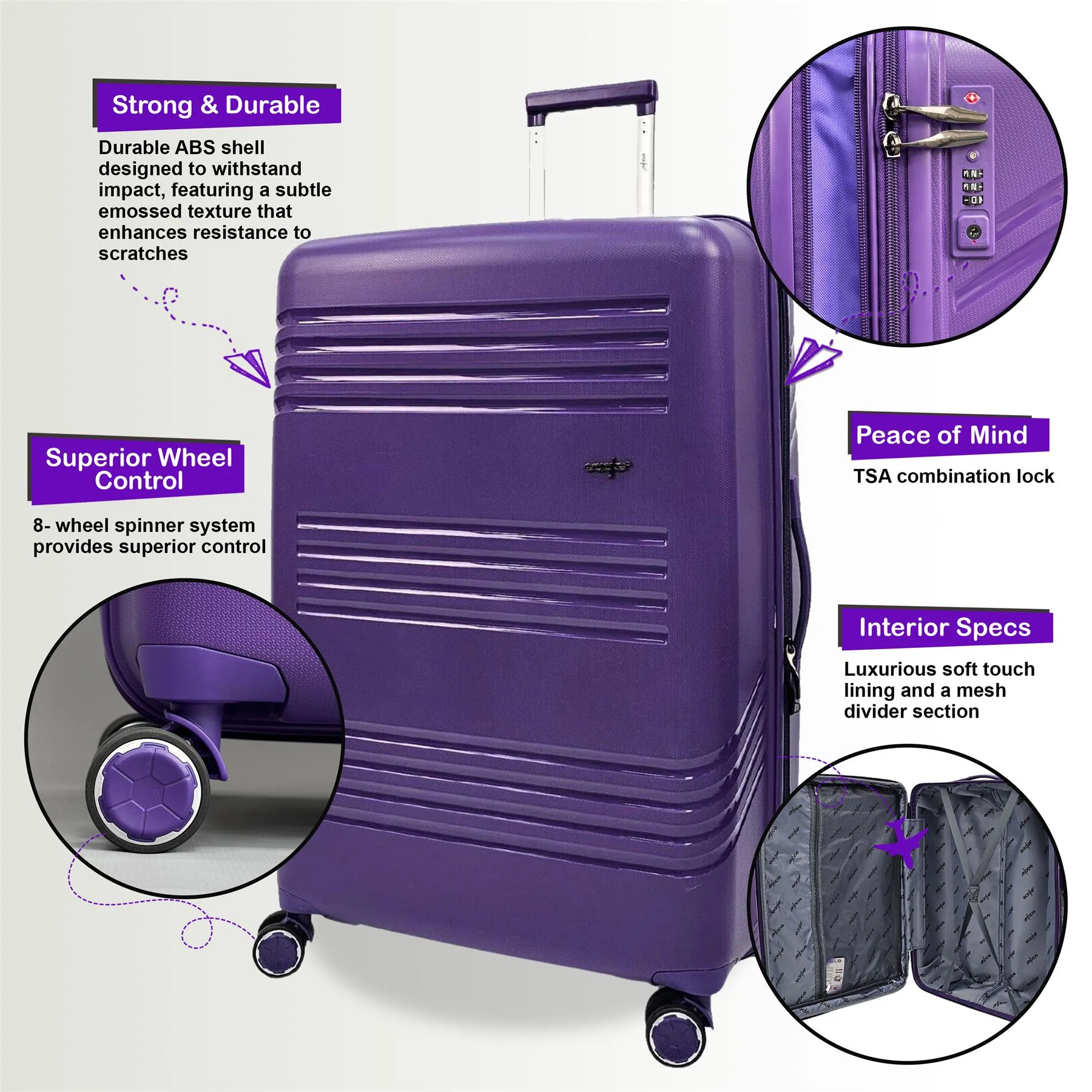 Camborne Cabin Hard Shell Suitcase in Purple - Image 7