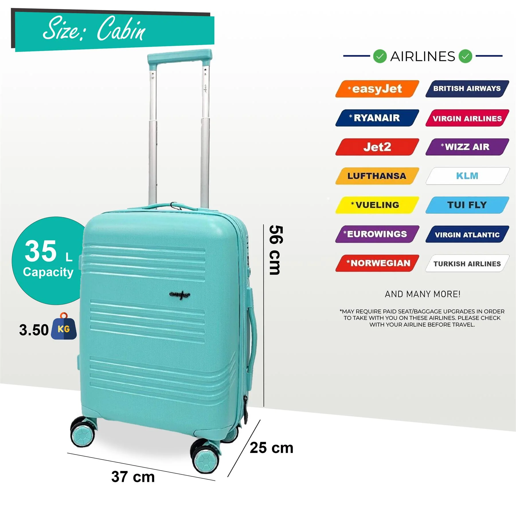Camborne Cabin Hard Shell Suitcase in Teal - Image 6