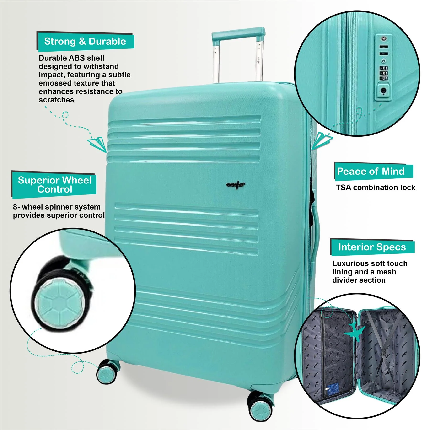 Camborne Cabin Hard Shell Suitcase in Teal - Image 7