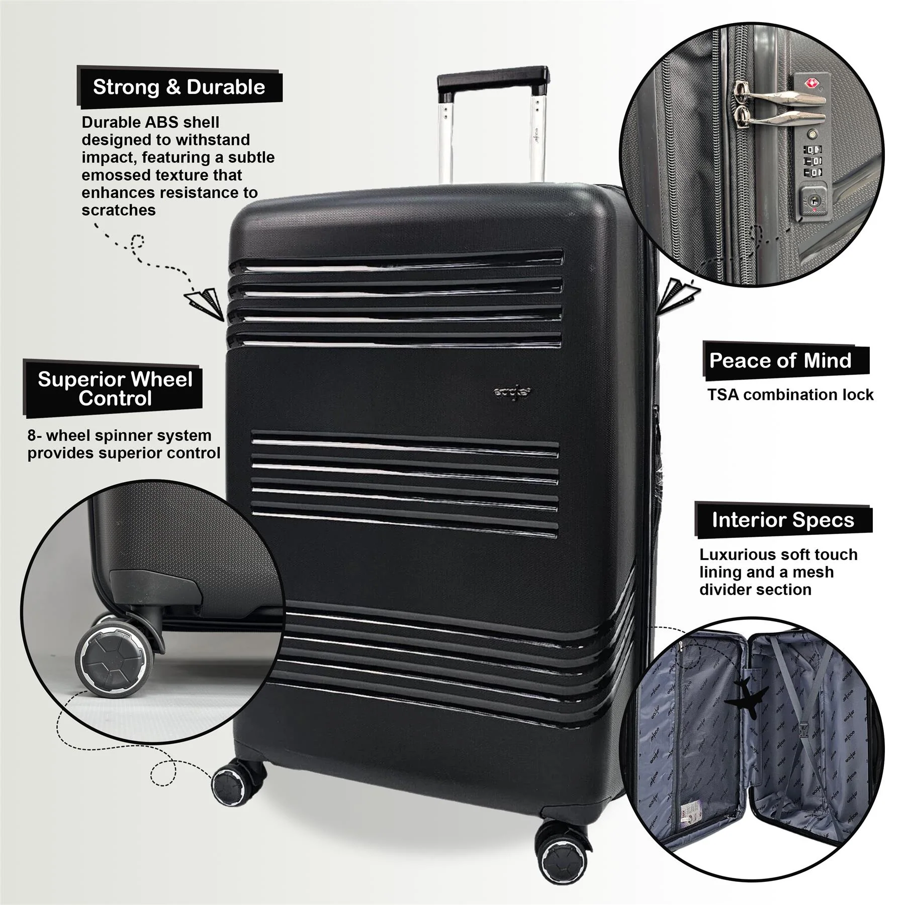 Camborne Set of 3 Hard Shell Suitcase in Black - Image 3