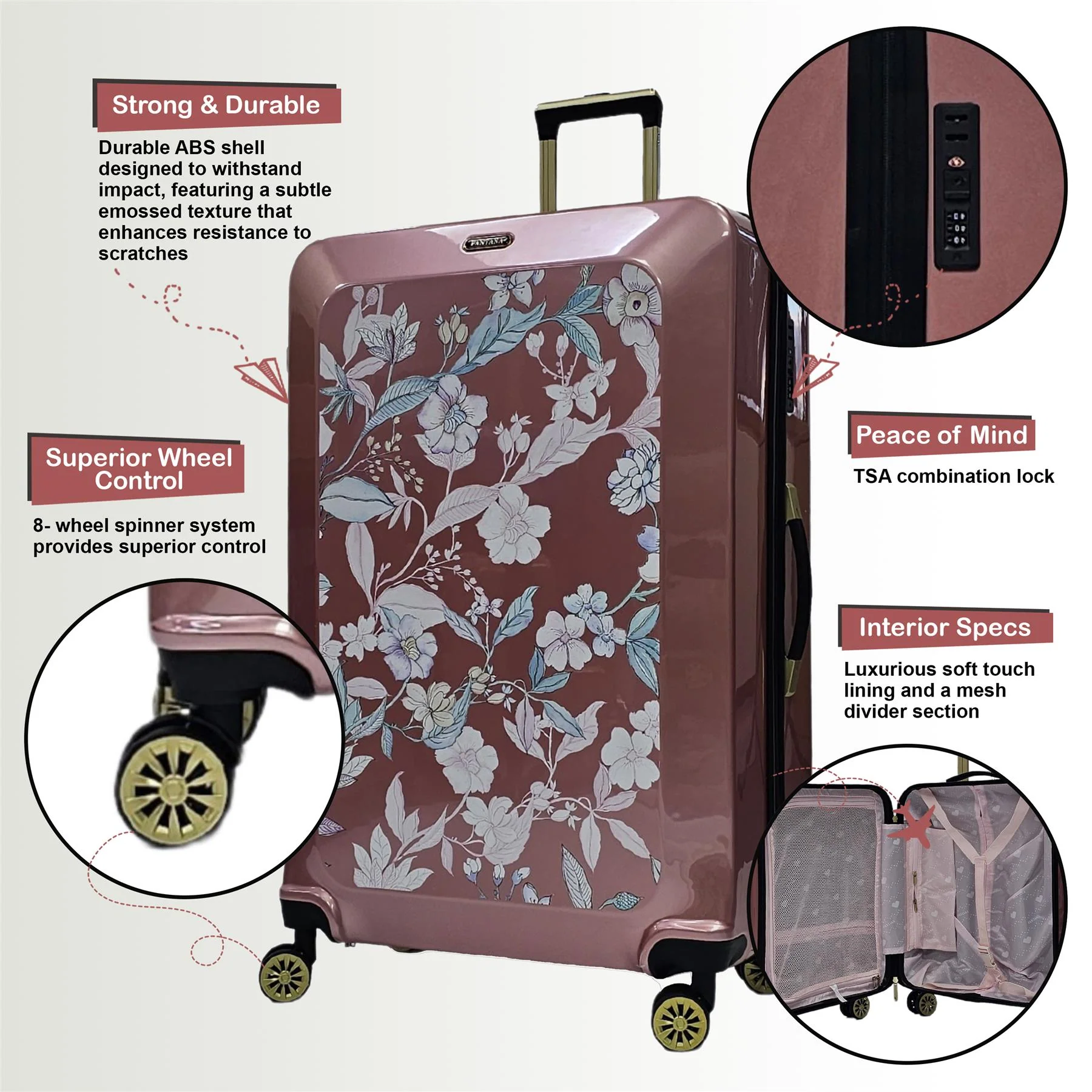 Canvey Cabin Hard Shell Suitcase in Pink - Image 3