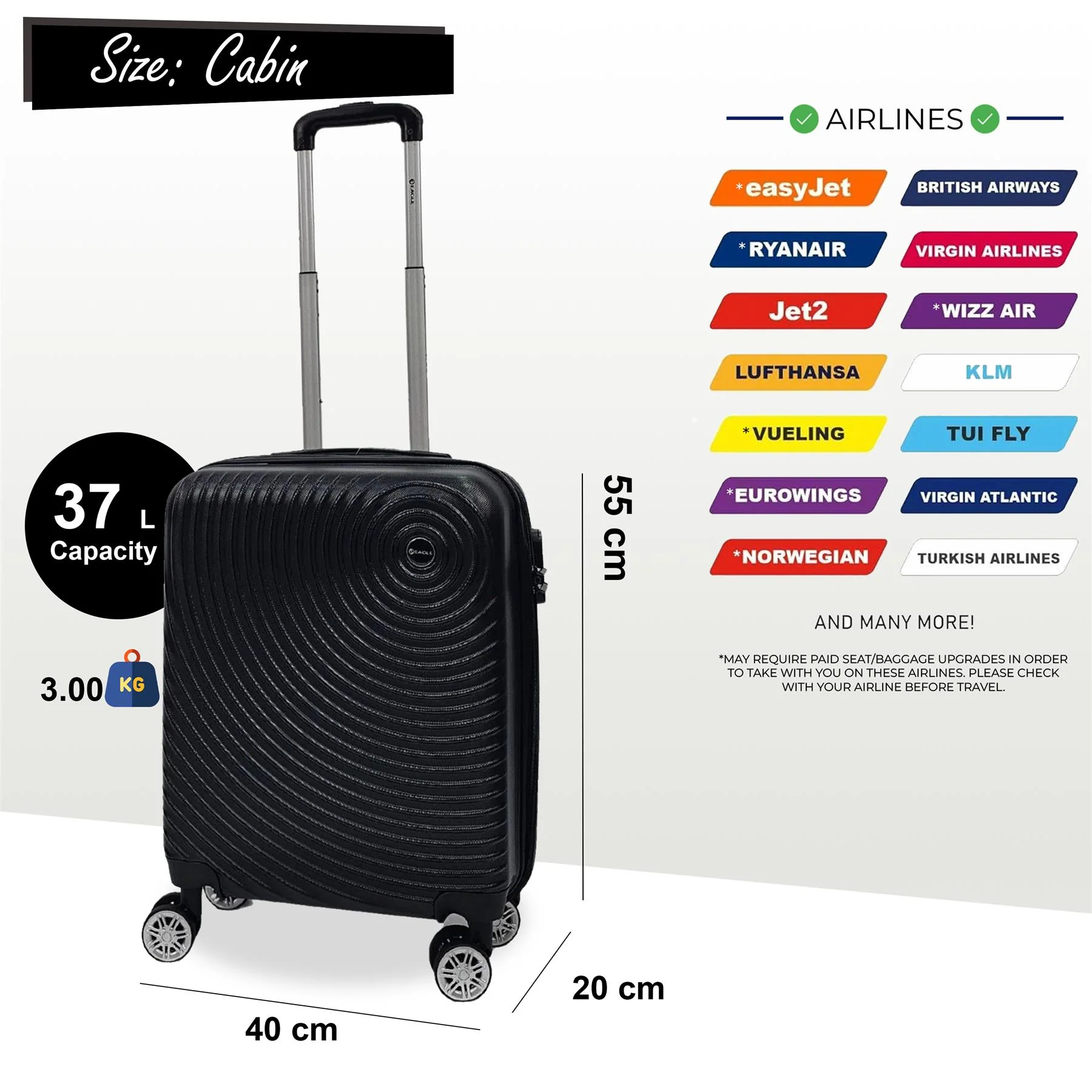 Chorley Cabin Hard Shell Suitcase in Black - Image 6