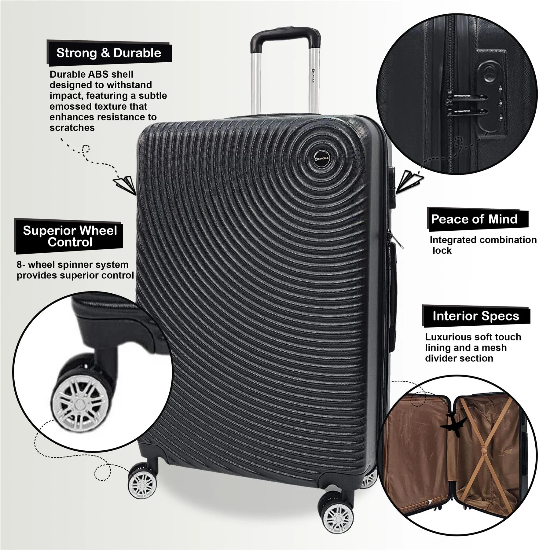 Chorley Set of 3 Hard Shell Suitcase in Black - Image 3