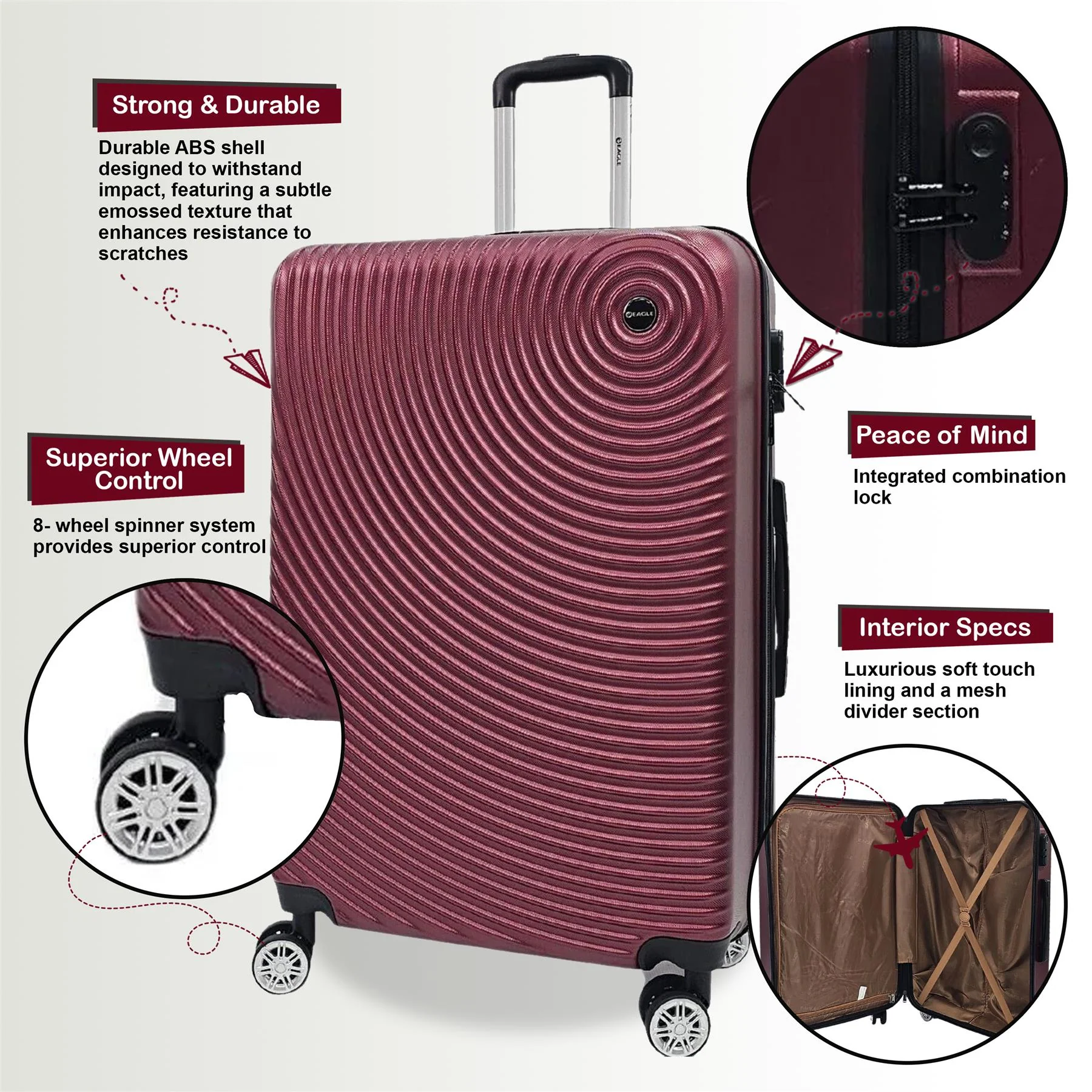 Chorley Set of 4 Hard Shell Suitcase in Burgundy - Image 3