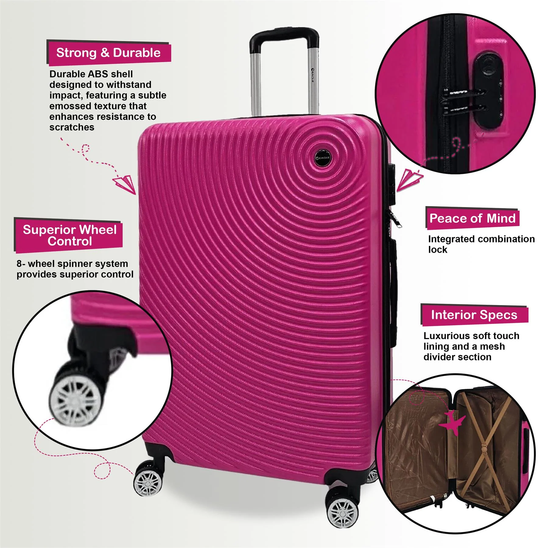 Chorley Set of 4 Hard Shell Suitcase in Fuschia - Image 3