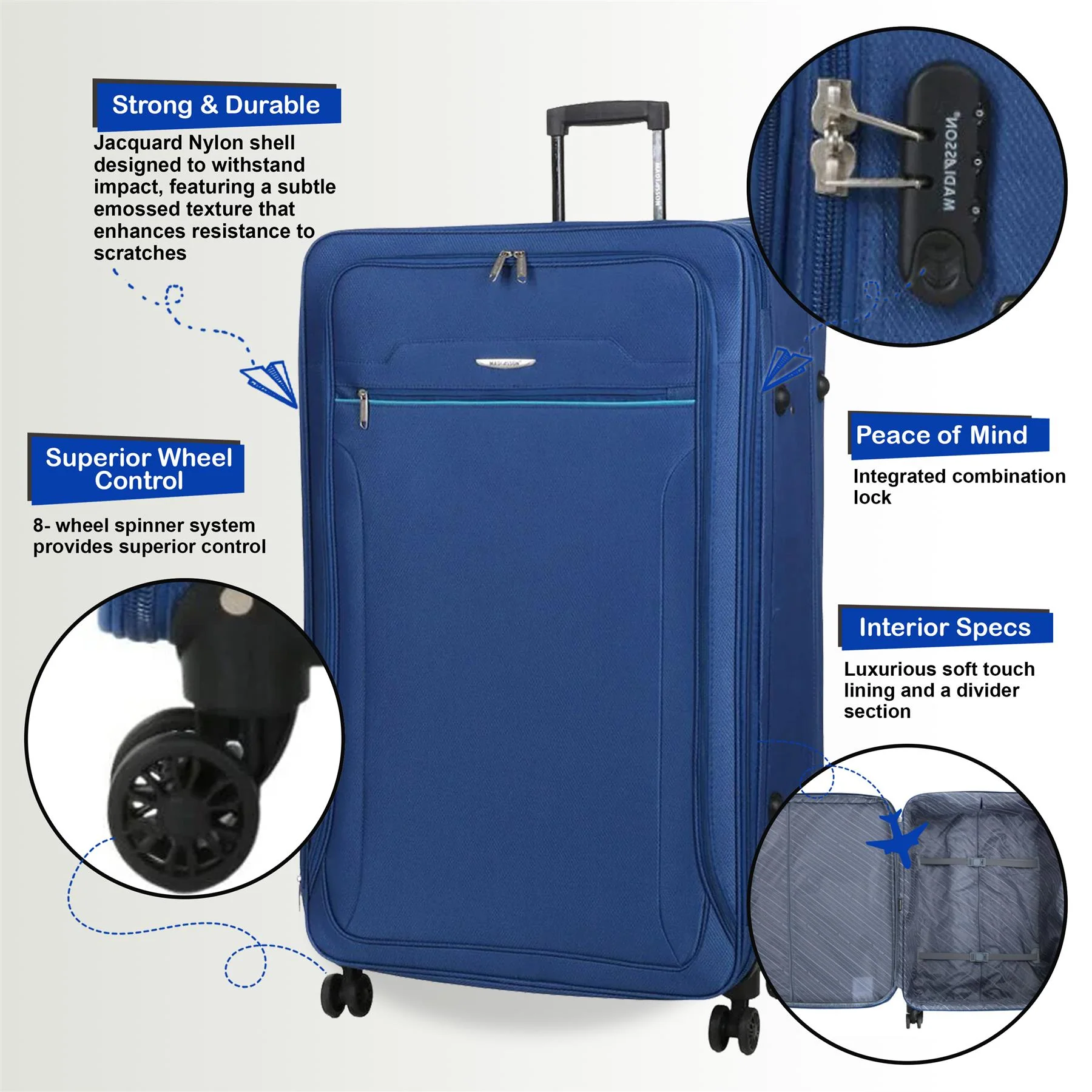 Cinderford Set of 3 Soft Shell Suitcase in Blue - Image 3