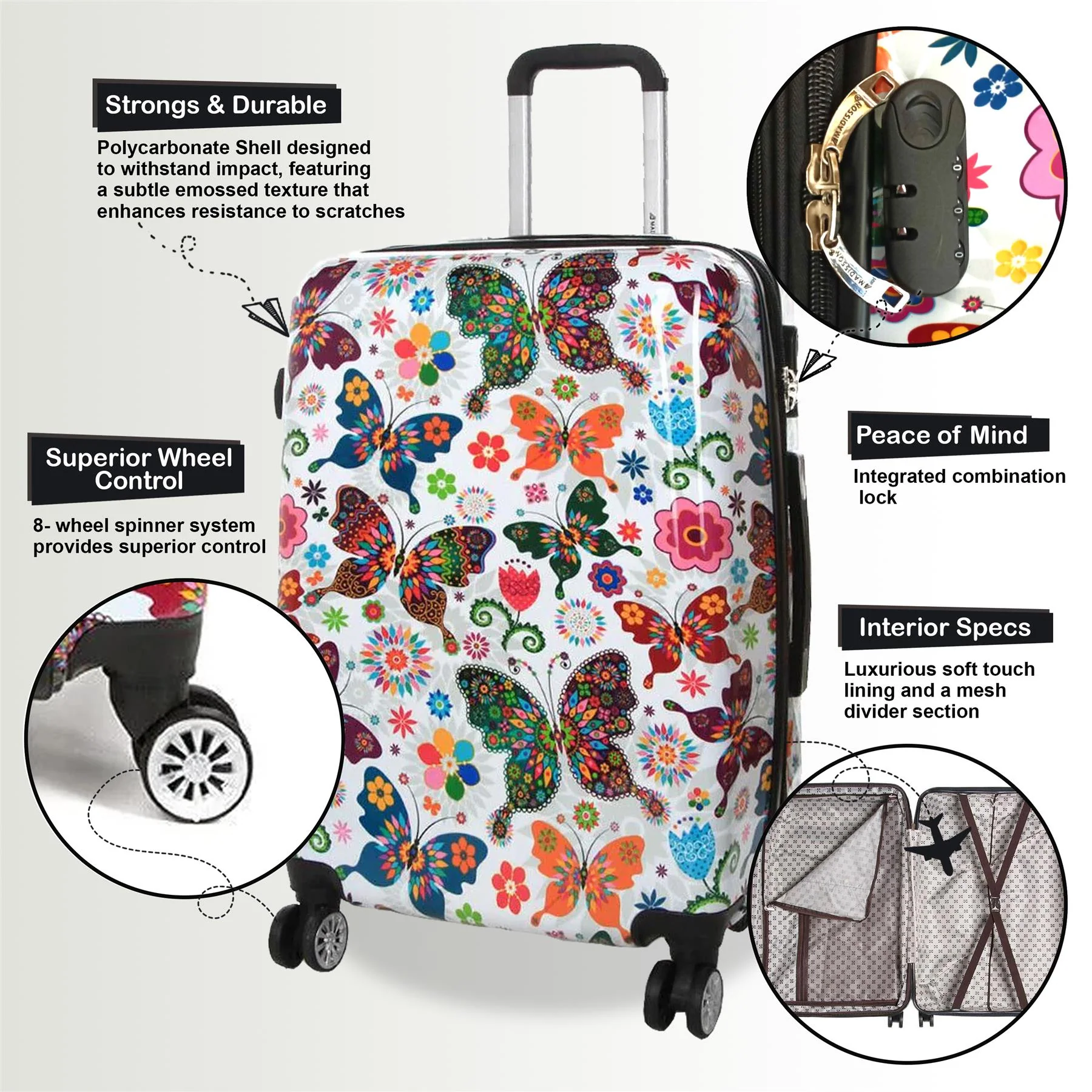 Corbridge Set of 3 Hard Shell Suitcase in Butterfly - Image 3