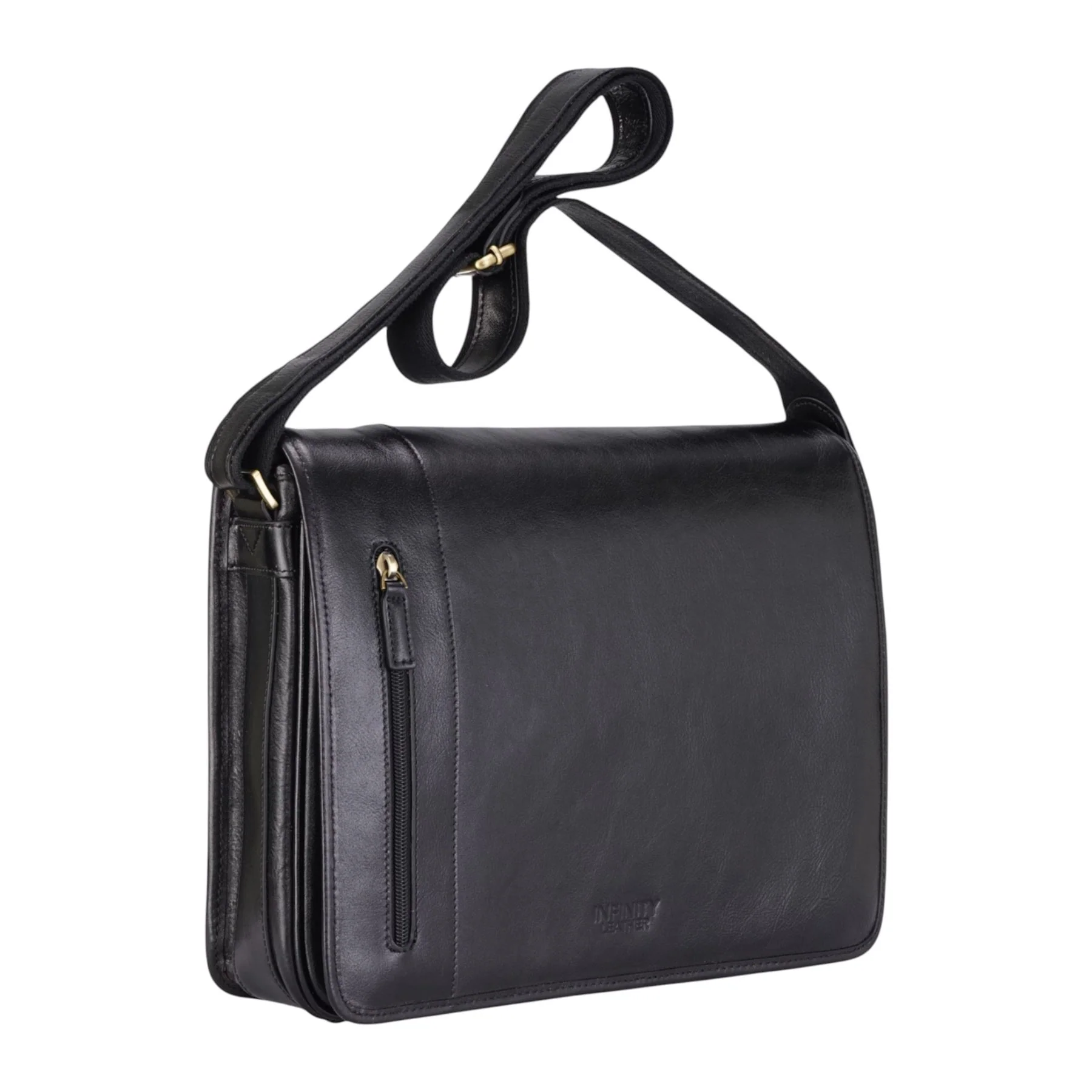 Genuine Leather Black Laptop Satchel Messenger Shoulder Bag - Astor - Image 3