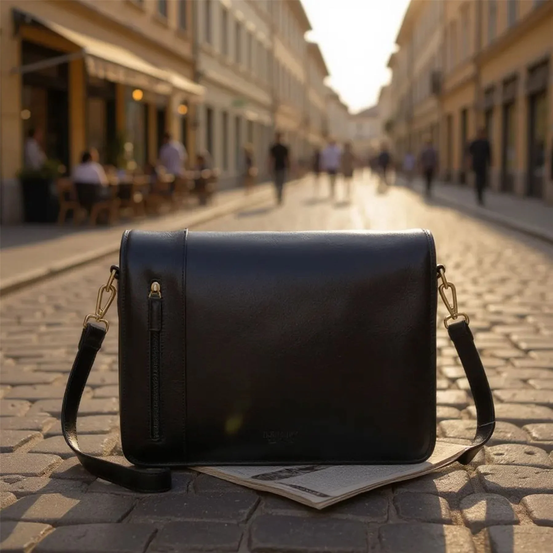 Genuine Leather Black Laptop Satchel Messenger Shoulder Bag - Astor - Image 7