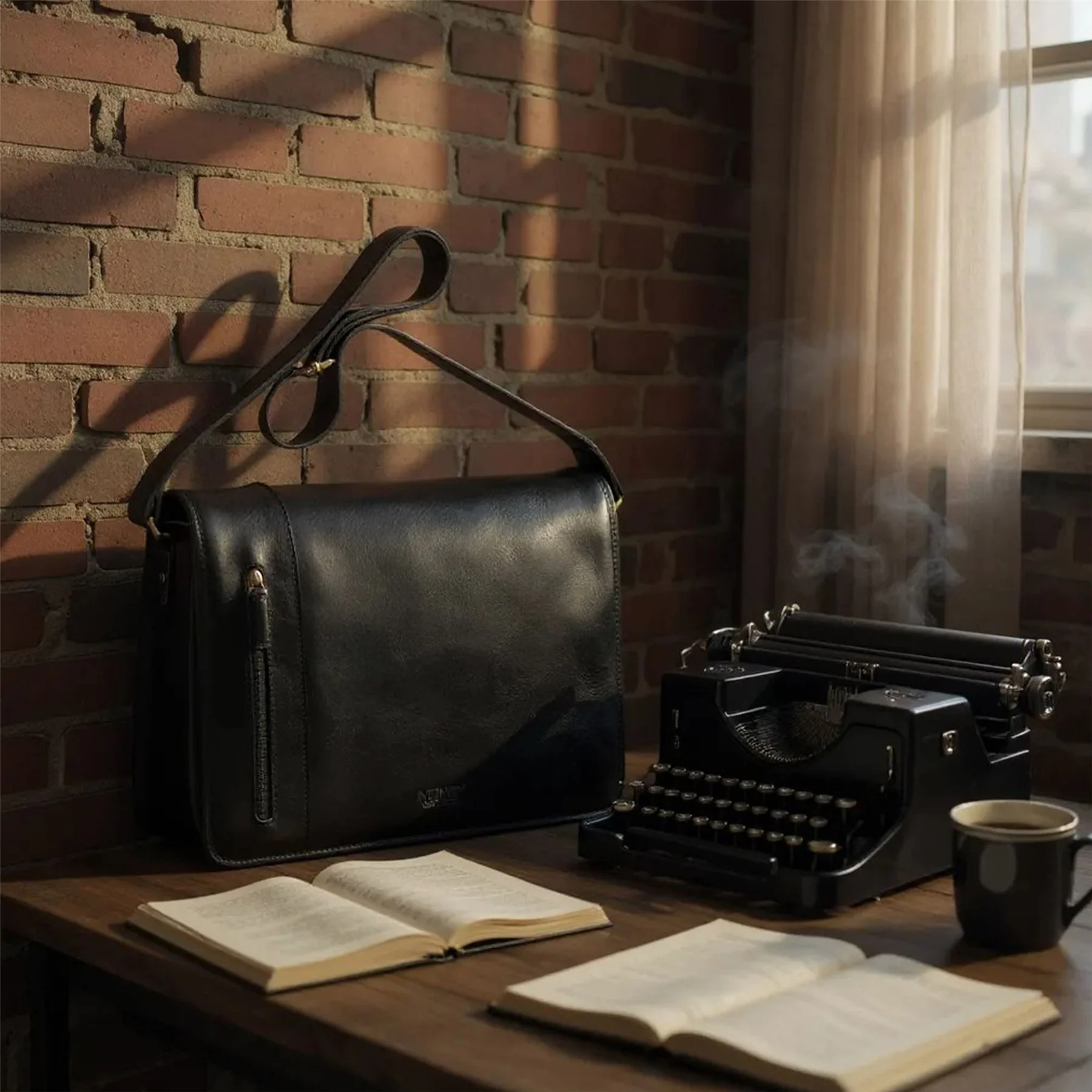 Genuine Leather Black Laptop Satchel Messenger Shoulder Bag - Astor - Image 8