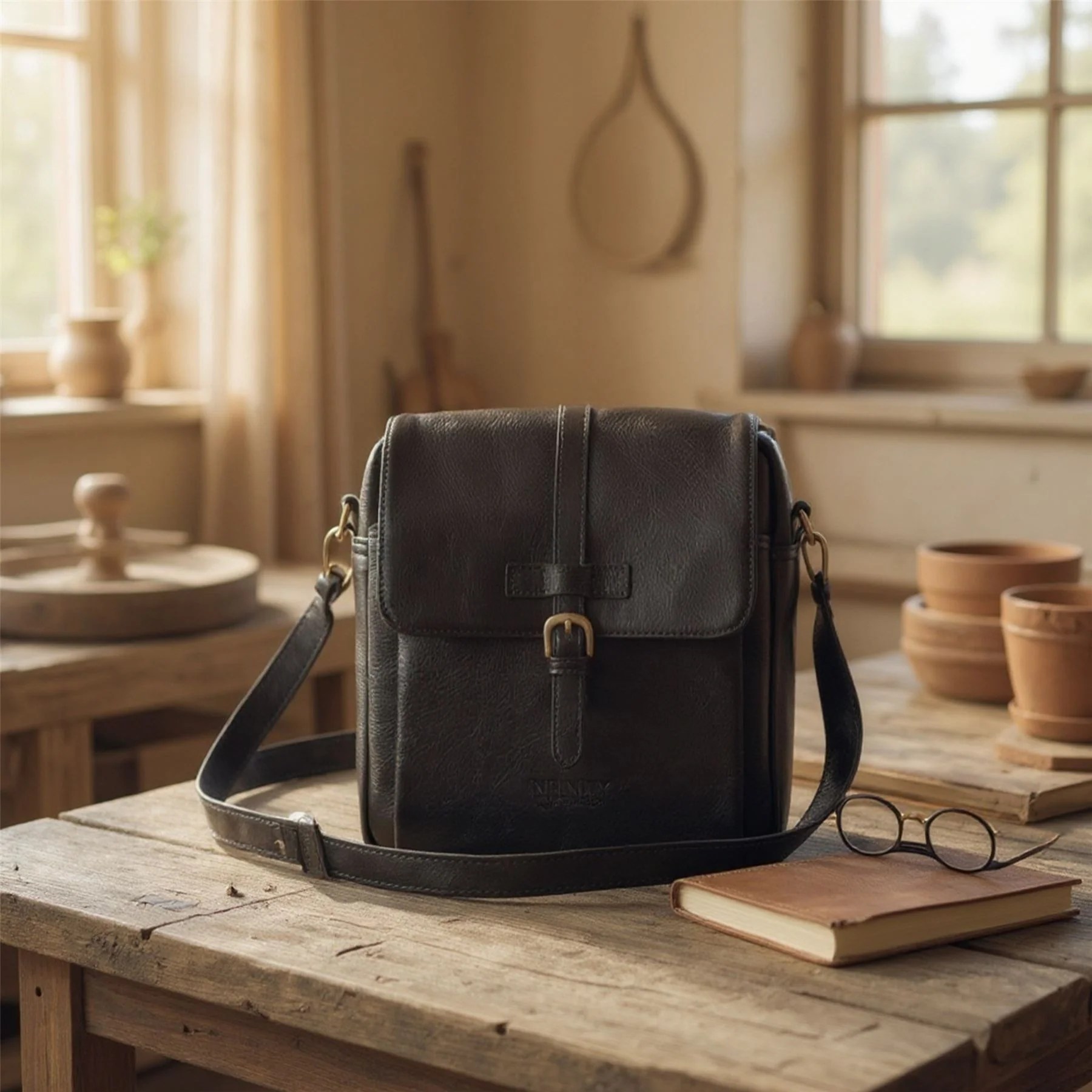 Genuine Leather Black Vintage Crossbody Messenger Travel Bag - Ashby - Image 7
