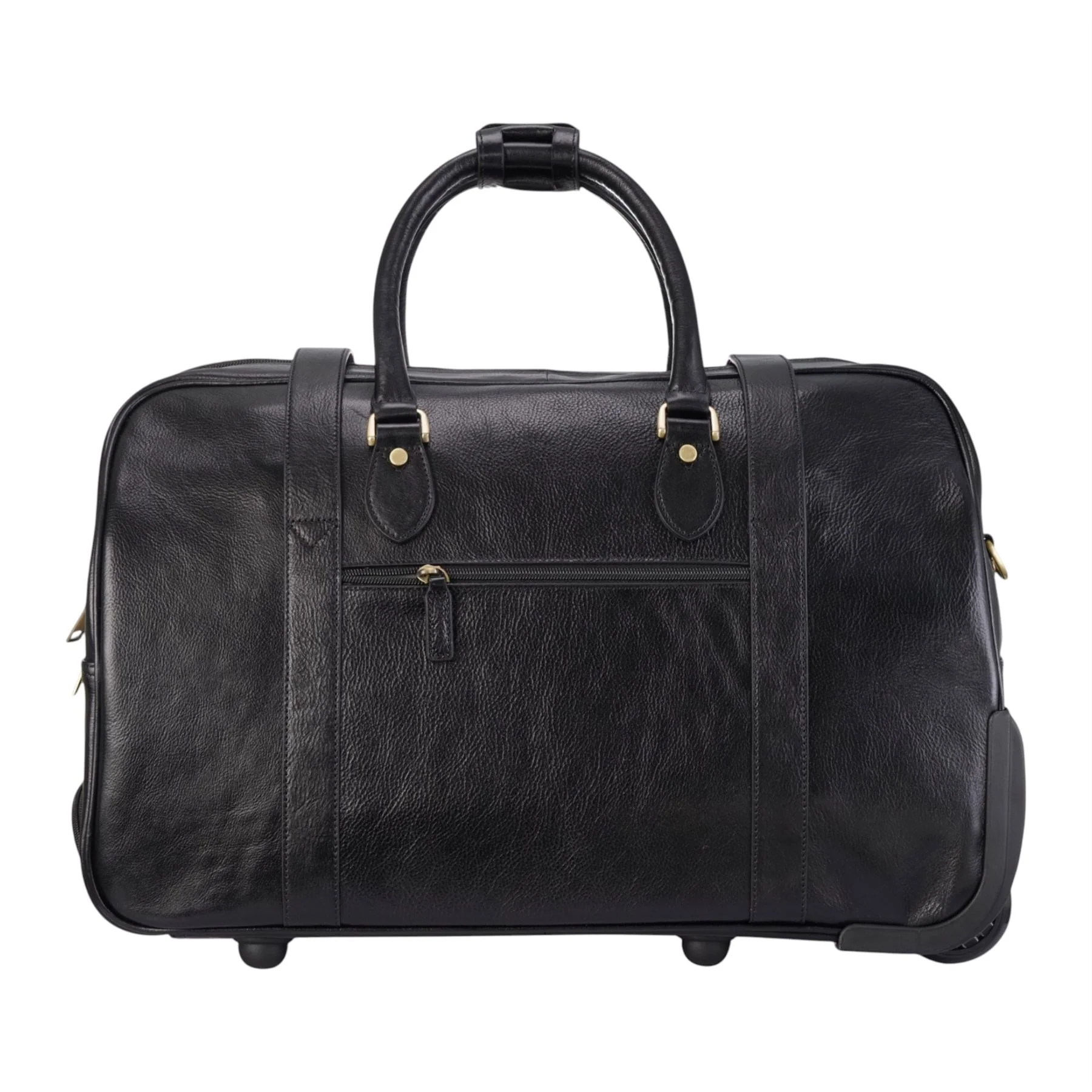 Genuine Leather Black Wheeled Holdall Duffle Travel Cabin Bag - Holt - Image 3