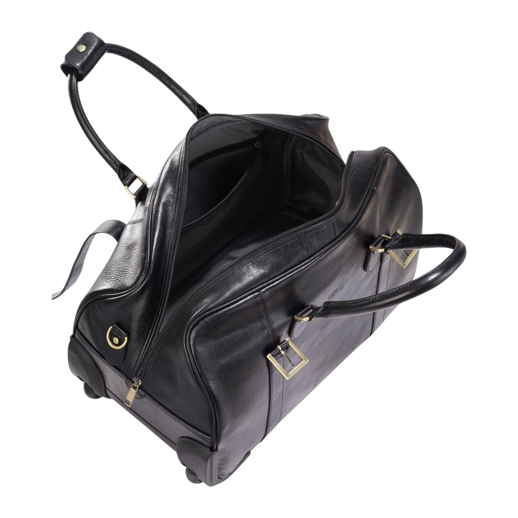 Genuine Leather Black Wheeled Holdall Duffle Travel Cabin Bag - Holt - Image 4