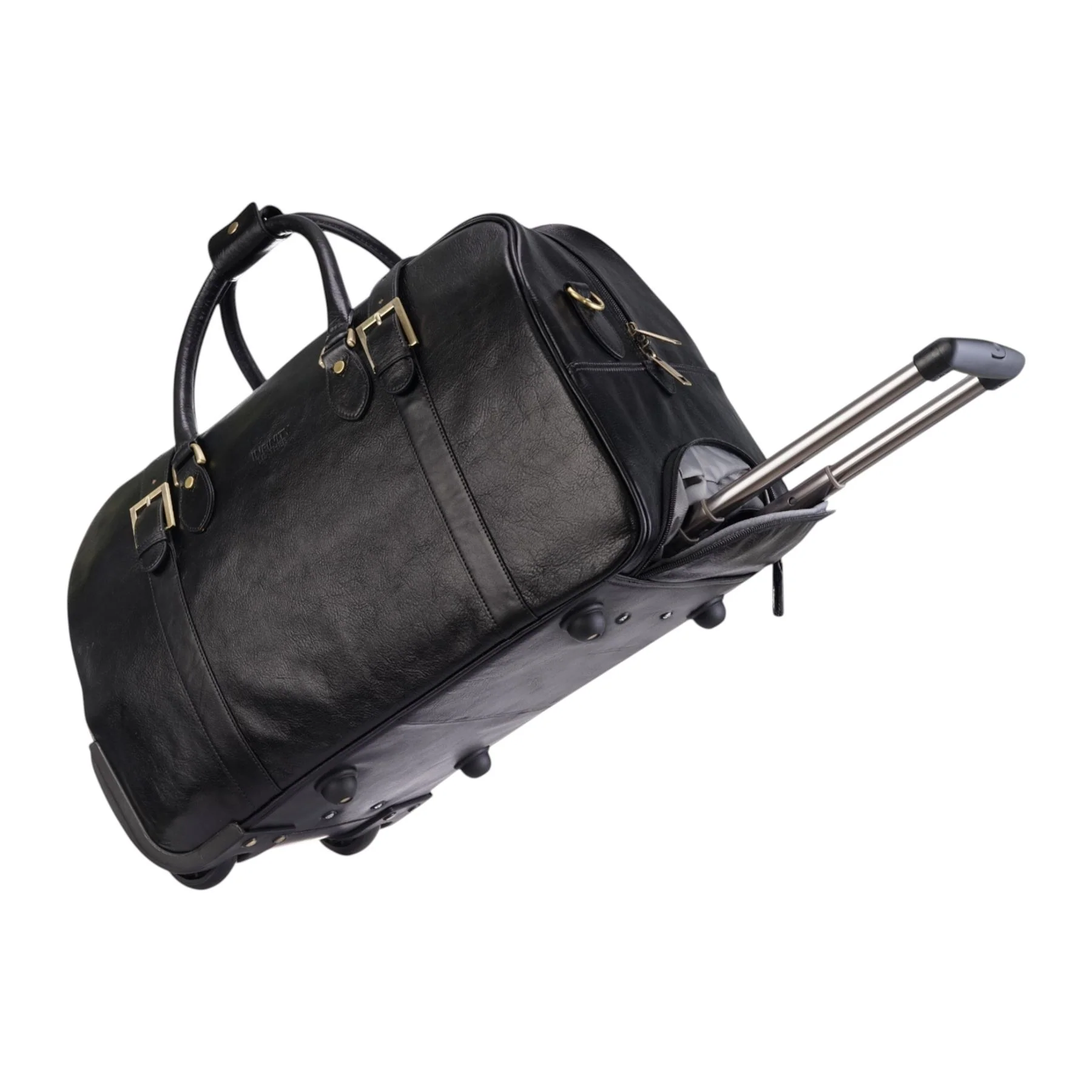 Genuine Leather Black Wheeled Holdall Duffle Travel Cabin Bag - Holt - Image 5