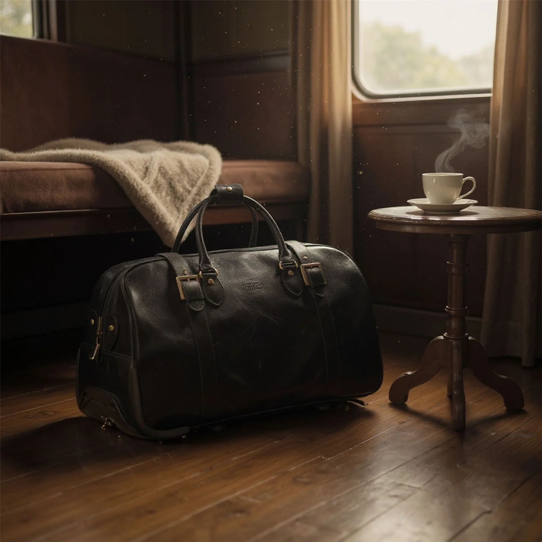 Genuine Leather Black Wheeled Holdall Duffle Travel Cabin Bag - Holt - Image 7