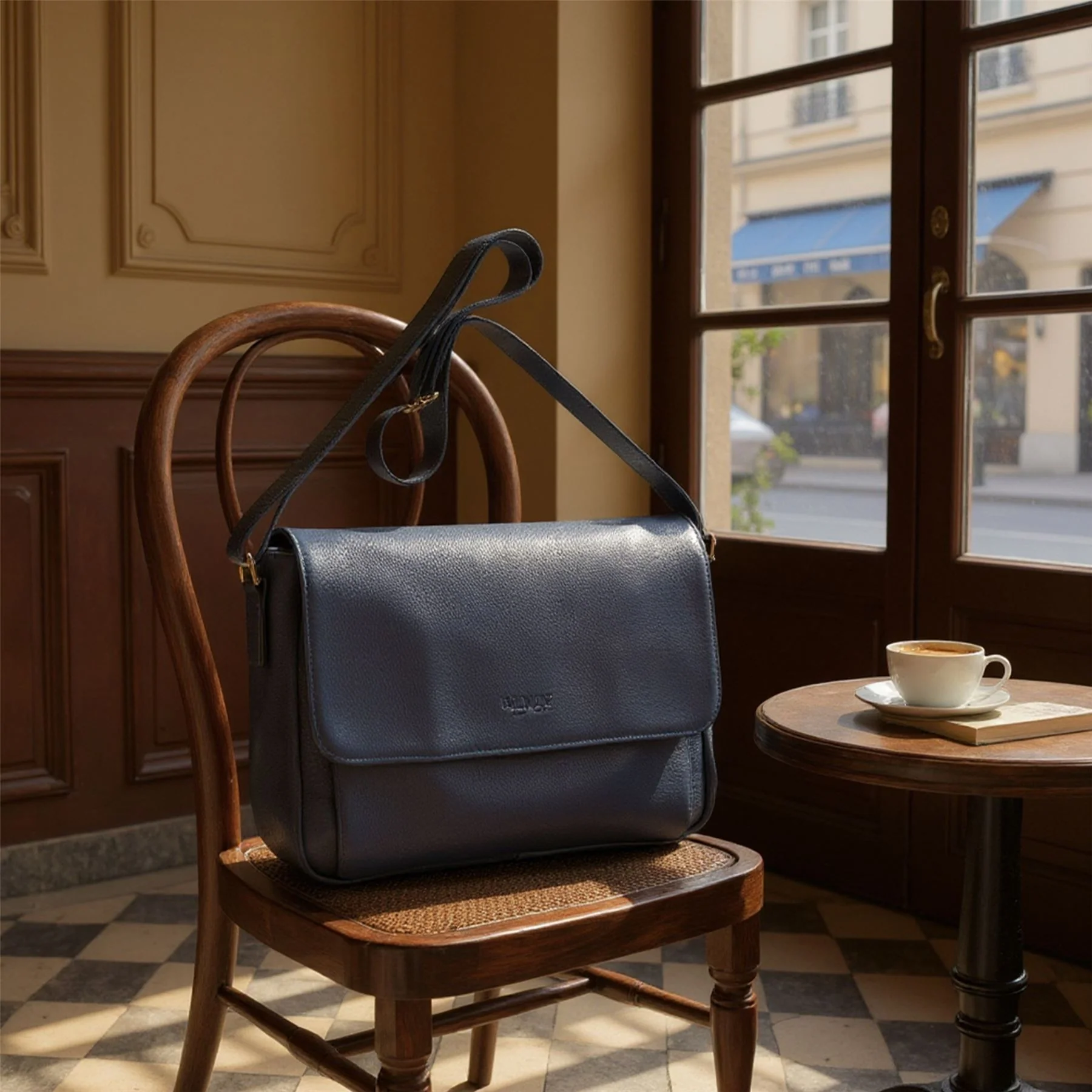 Genuine Leather Navy Laptop Bag Travel Work Messenger Satchel - Camden - Image 7